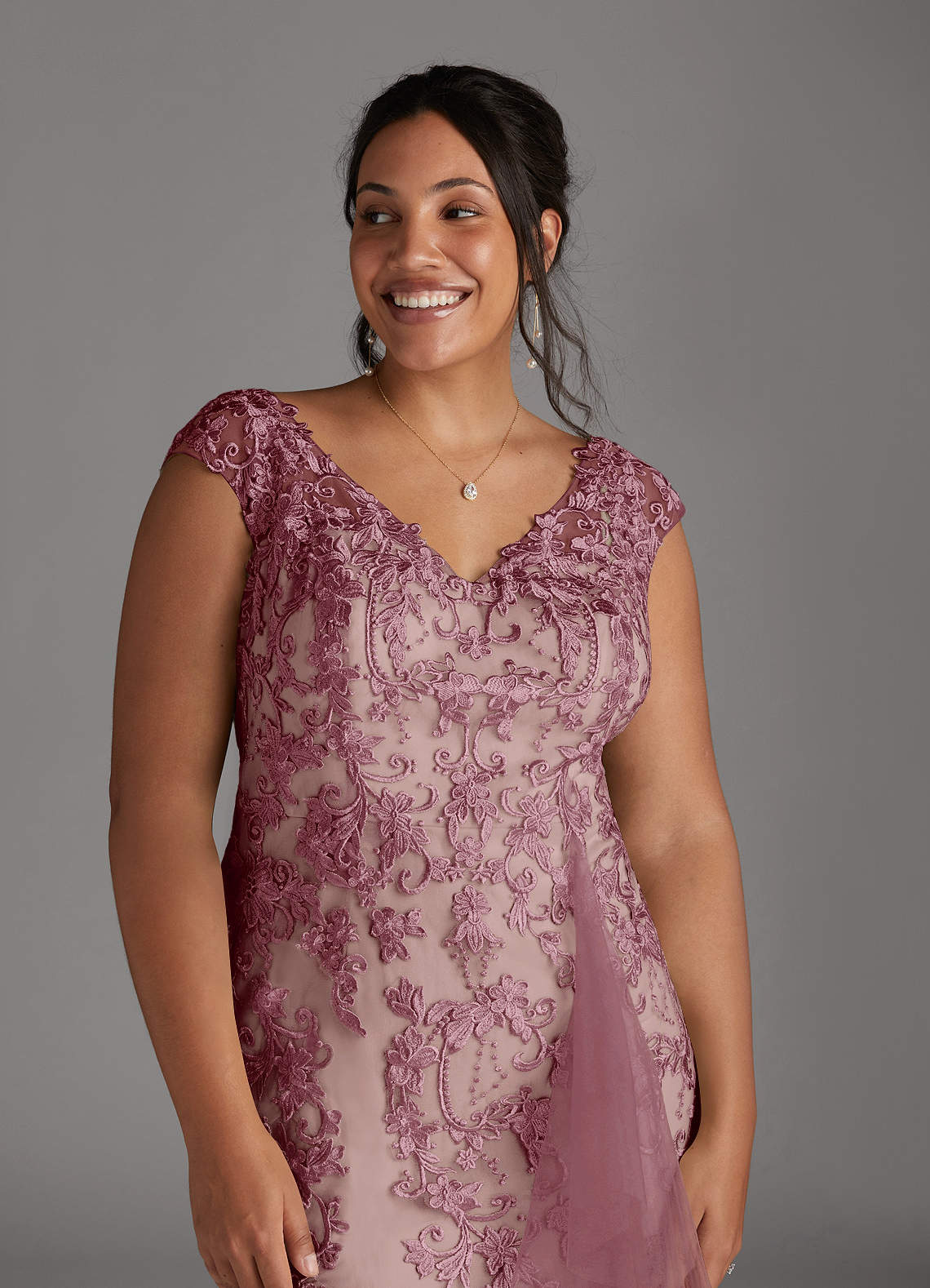 Azazie Melena Vintage Mauve Champagne Mermaid Lace Tulle Dress