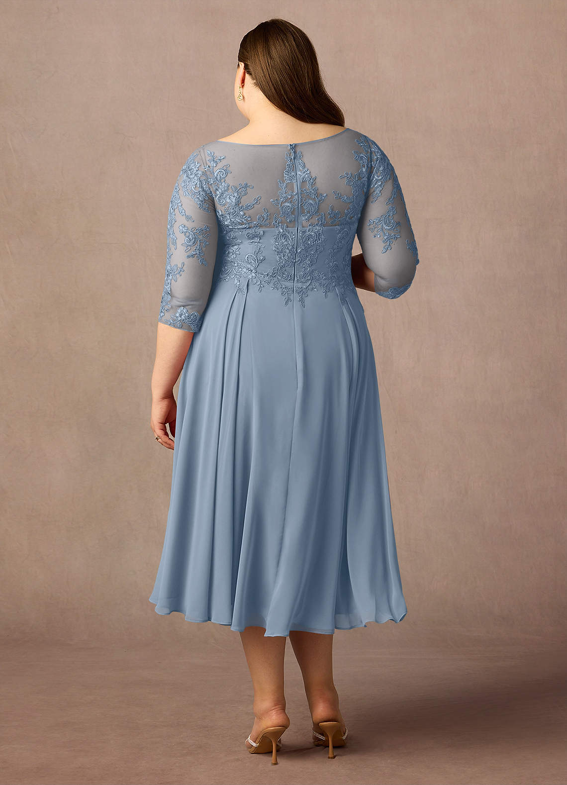 Azazie Marge Mother of the Bride Dresses Dusty Blue A-Line Scoop Lace Chiffon Dress image6