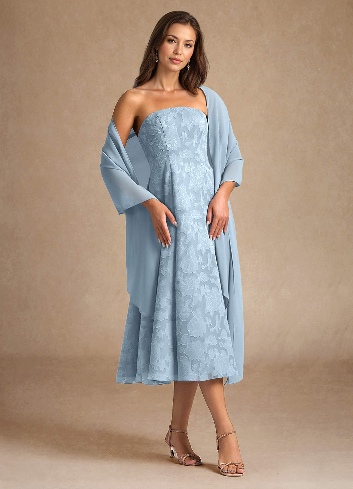 Azazie Lorain Mother of the Bride Dresses Sky Blue A-Line Pleated Floral Burnout Dress image1