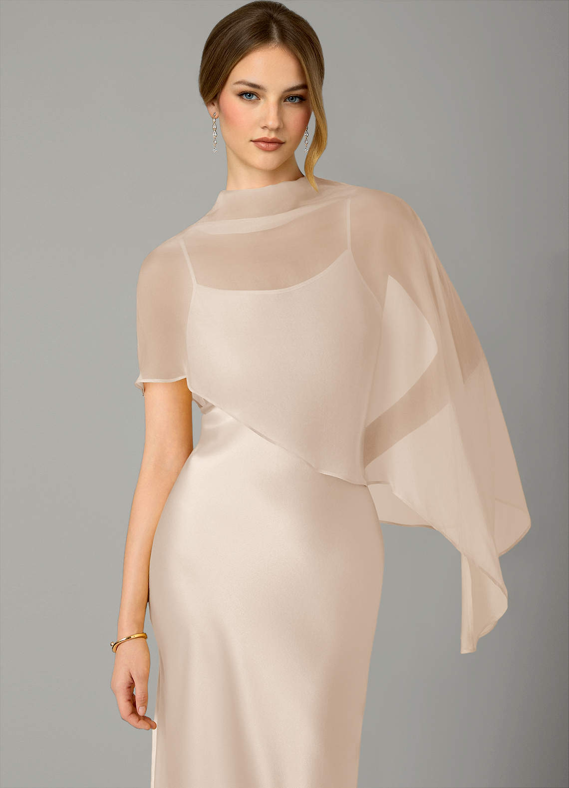 Azazie Jaleesa Bridesmaid Dresses White Alabaster A-Line High Neck Stretch Satin Dress image1