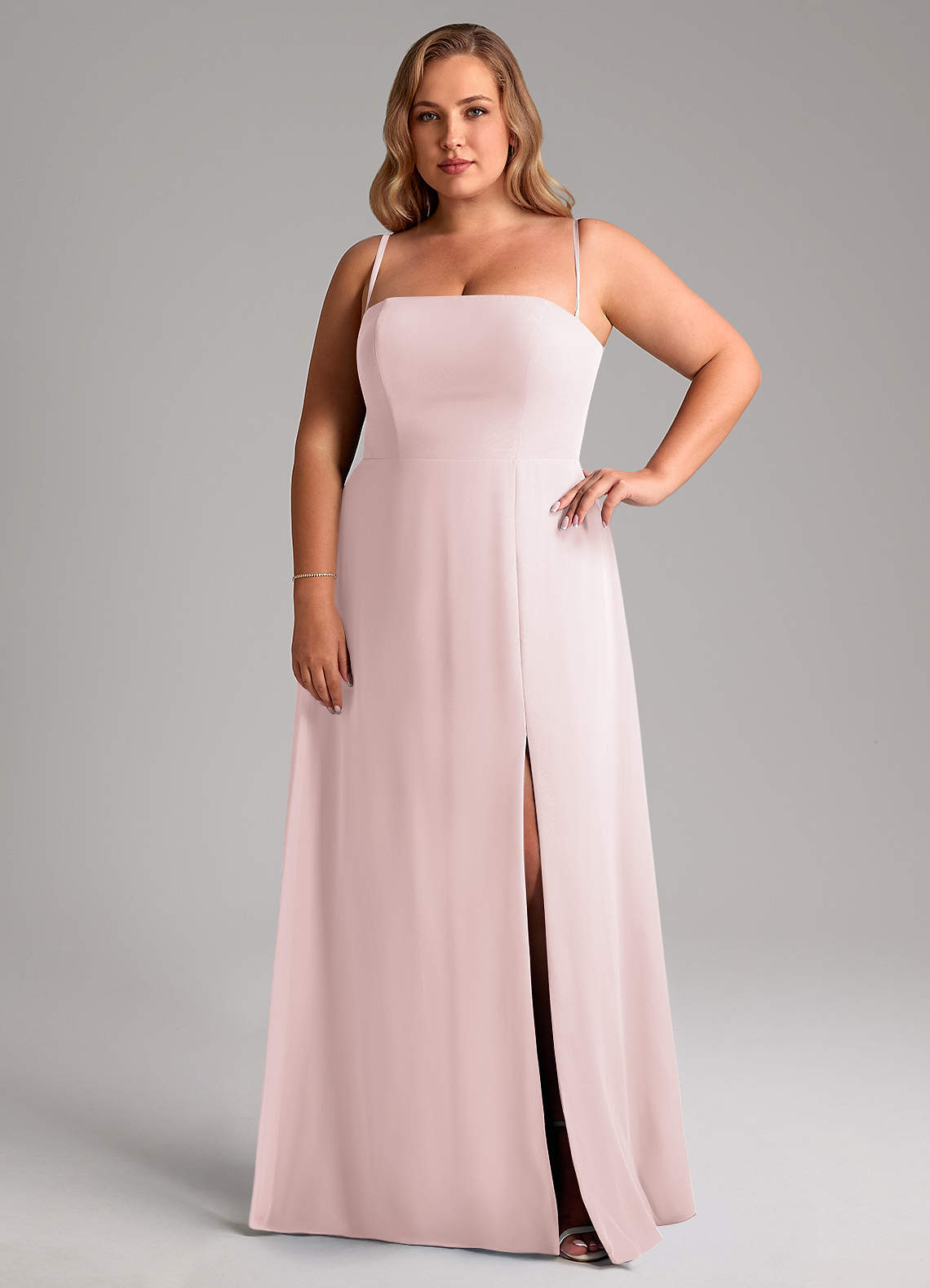 Azazie Wren Abiti da Damigella Abito Convertibile A-Line in Chiffon Spacco Laterale Rosa Rossore image13