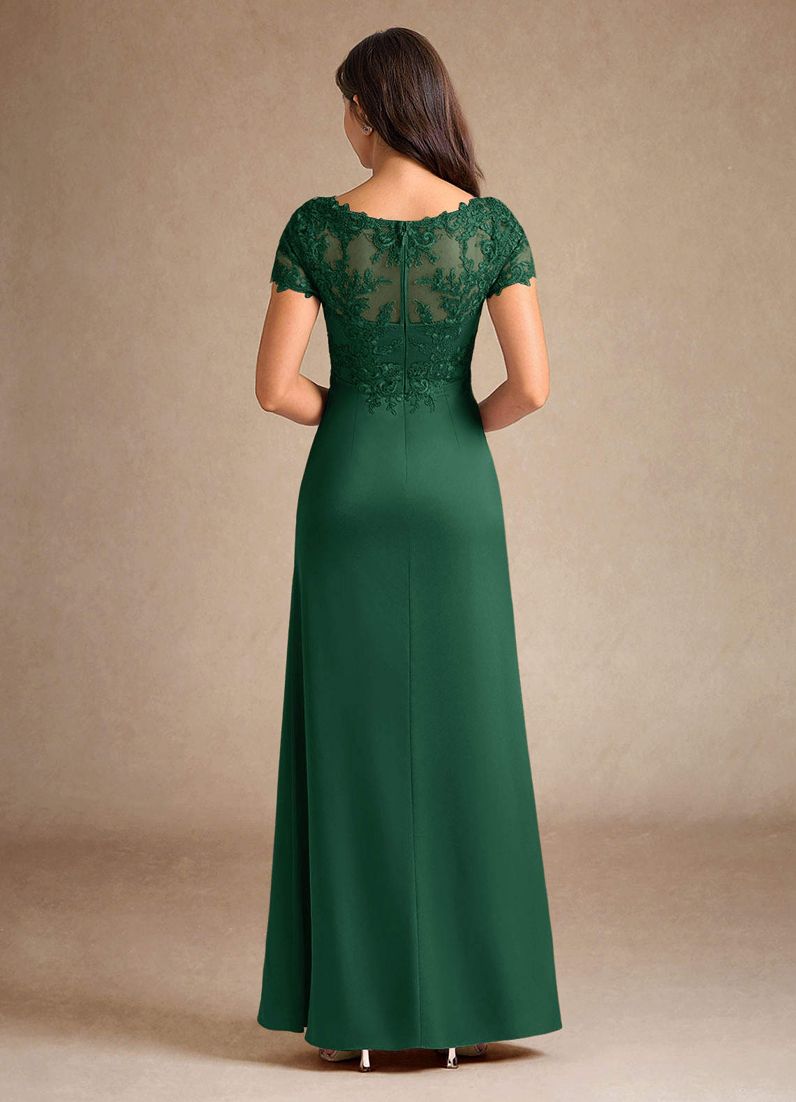 Azazie Santa Ana vestidos de madre de la novia Vestido de Verde Oscuro de Satén Elástico de Corte En A con Encaje image2