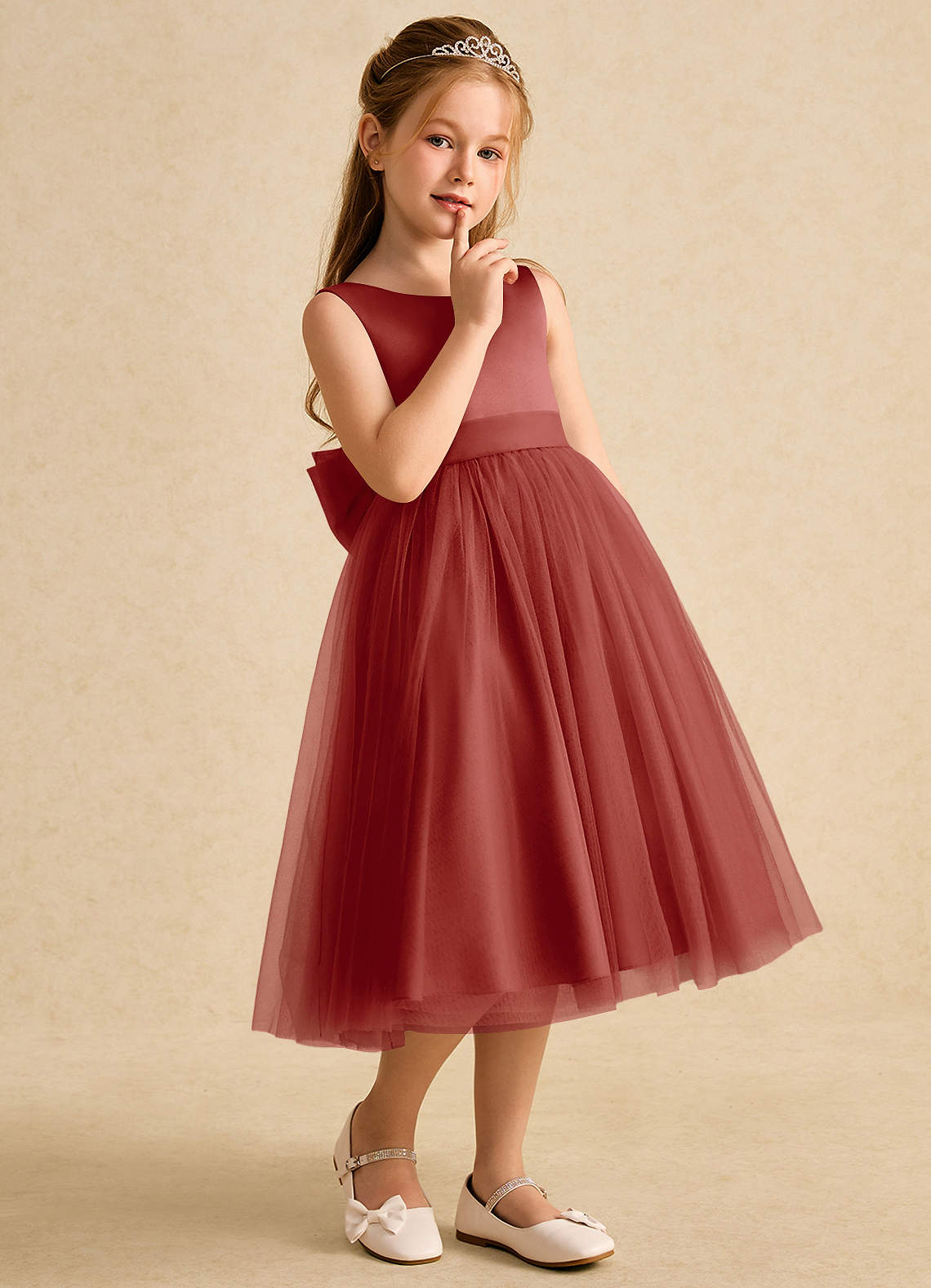 Azazie Winnie Robe Demoiselle D'honneur Fillette Robe Princesse en Tulle Arc Terracotta image5
