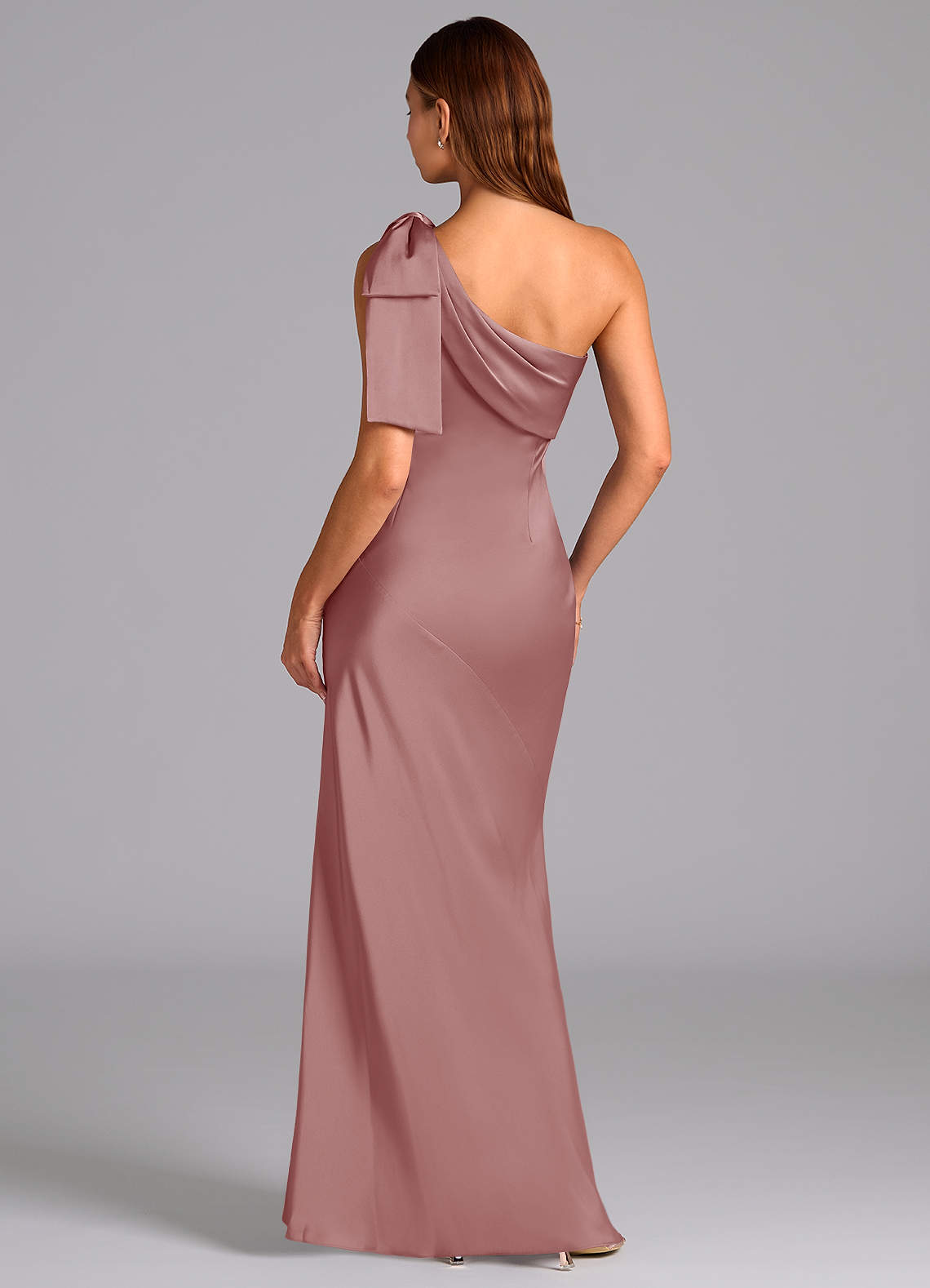 Azazie Yuanna Bridesmaid Dresses Dusty Rose Mermaid One Shoulder Stretch Satin Dress image1