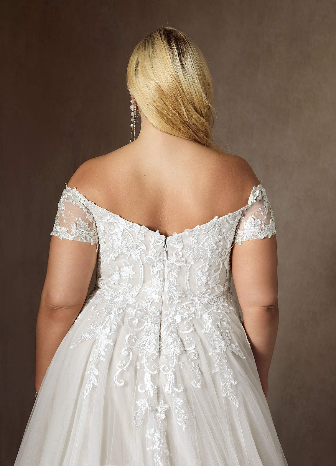 Azazie Rowe Wedding Dresses Diamond White Ball-Gown Off the Shoulder Tulle Dress image13