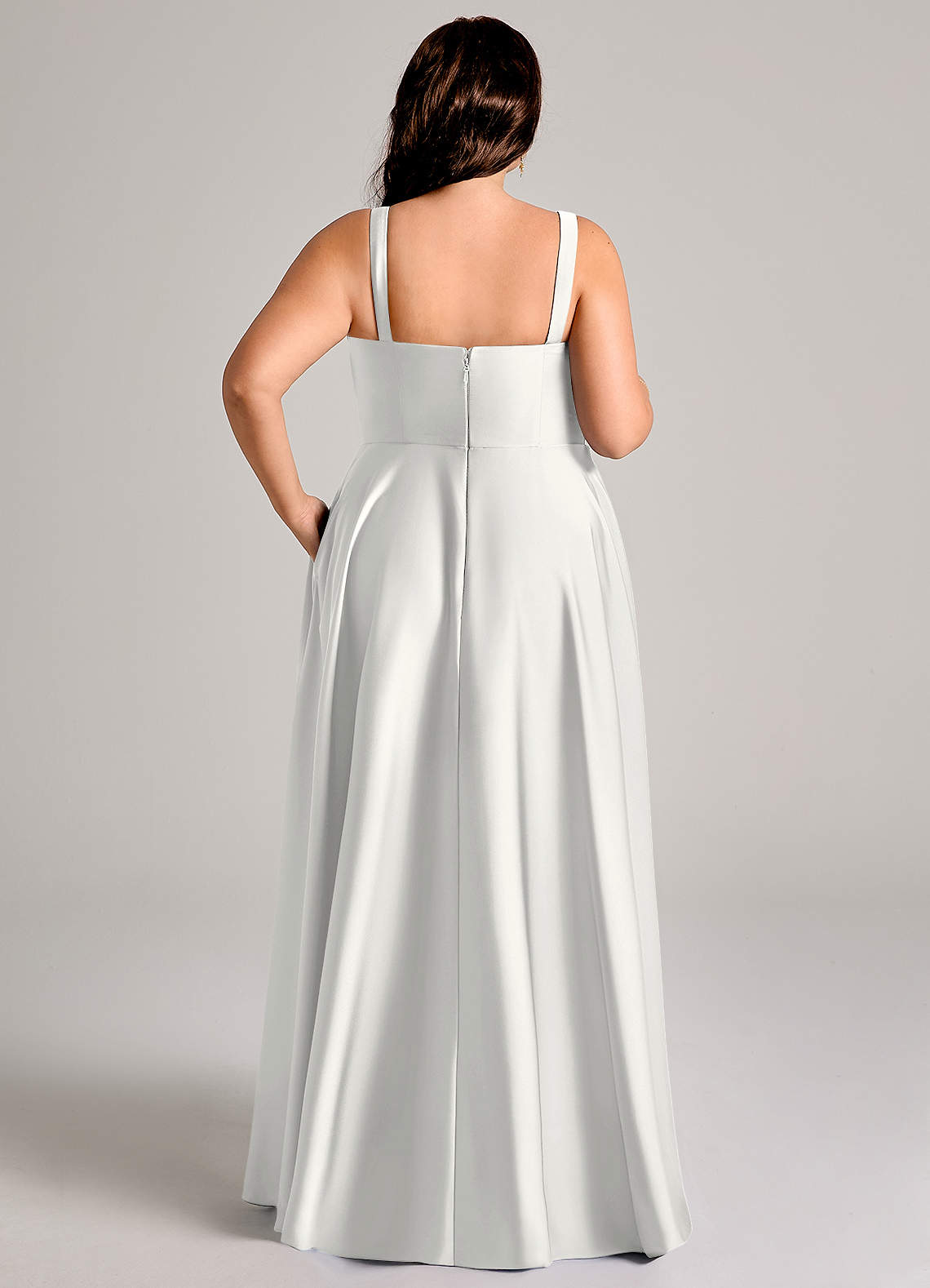 Azazie Shaude Vestidos de madrinha de casamento Vestido Branco de Cetim elástico de Linha A com Plissado image12