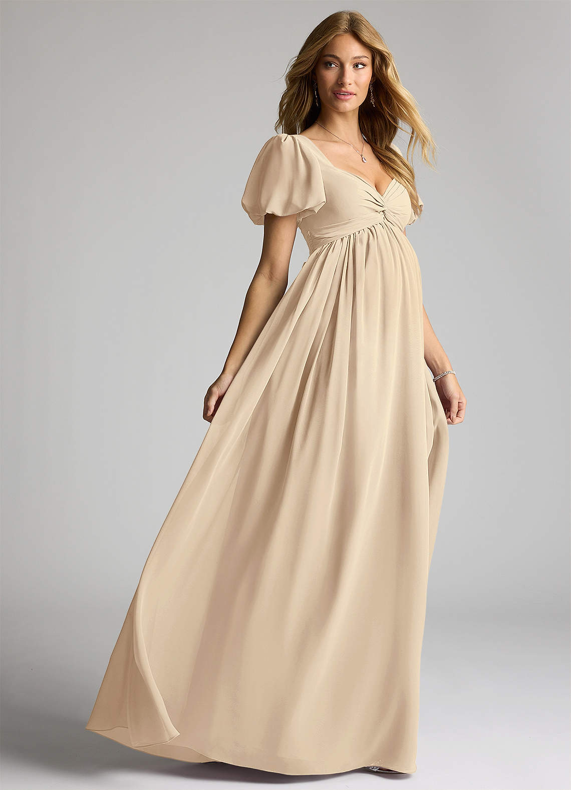 Azazie Madisynn Robes de demoiselle d'honneur de maternité Robe Arc Longueur ras du sol Mousseline de soie image3
