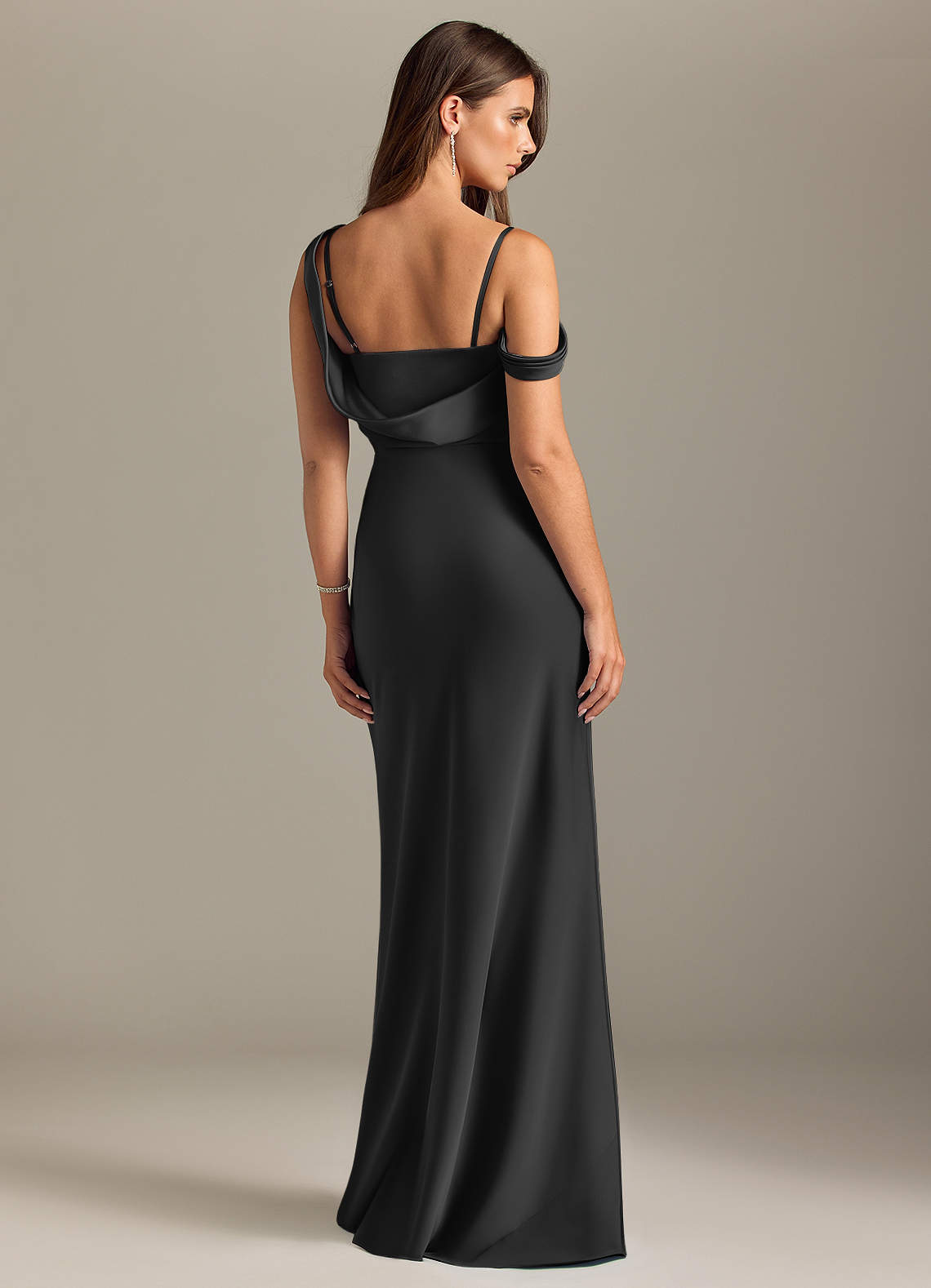 Azazie Madelyn Bridesmaid Dresses Black Mermaid Off the Shoulder Stretch Satin Convertible Dress image1