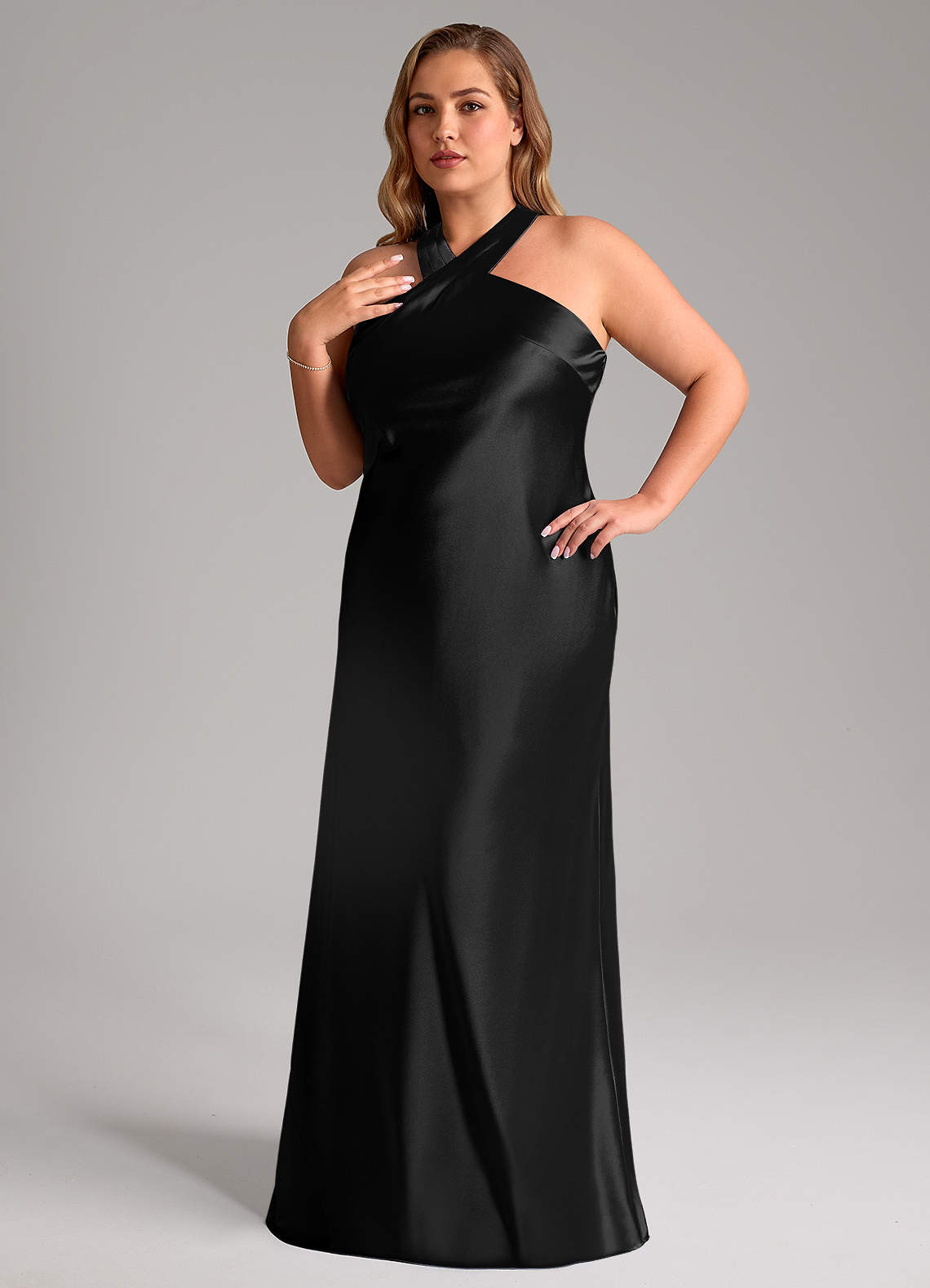 Azazie Doretta Bridesmaid Dresses Black Mermaid Bow Metallic Satin Dress image1