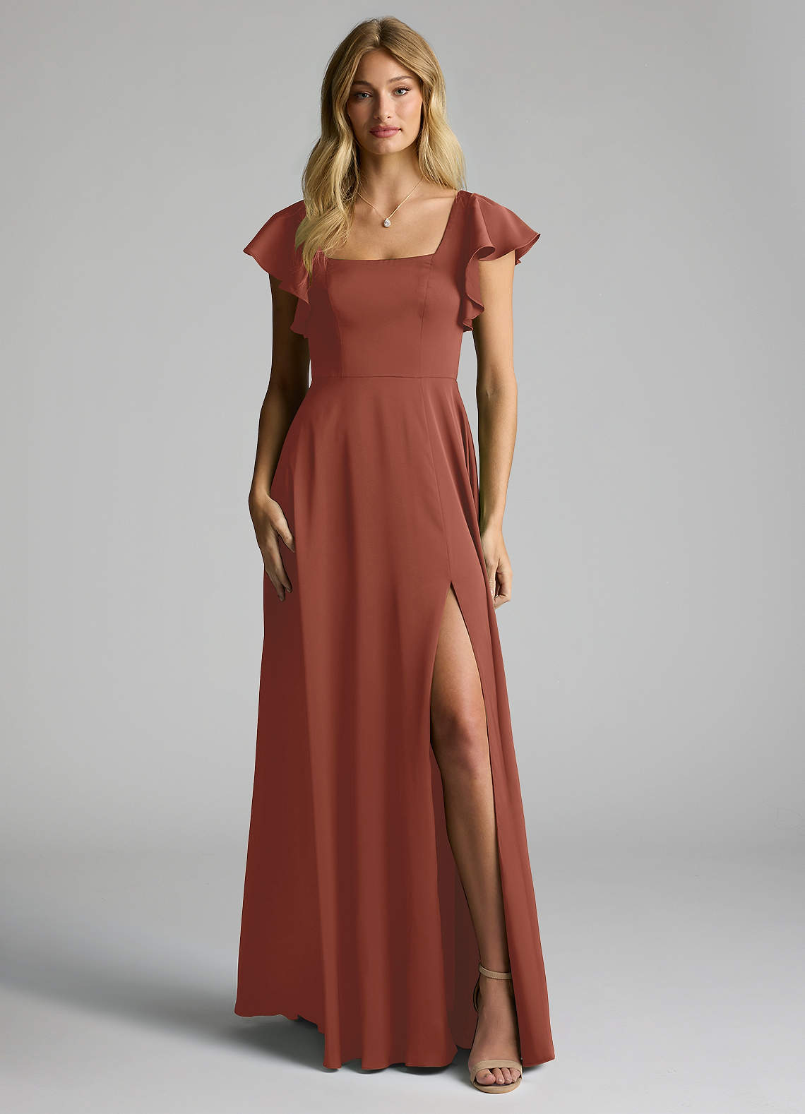 Azazie Bondi Bridesmaid Dresses Auburn A-Line Bow Stretch Satin Dress image4