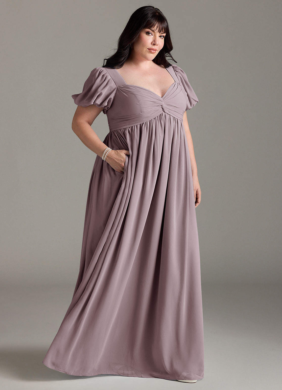 Azazie Madisynn Maternity Bridesmaid Dresses Bow Chiffon Floor-Length Dress image6