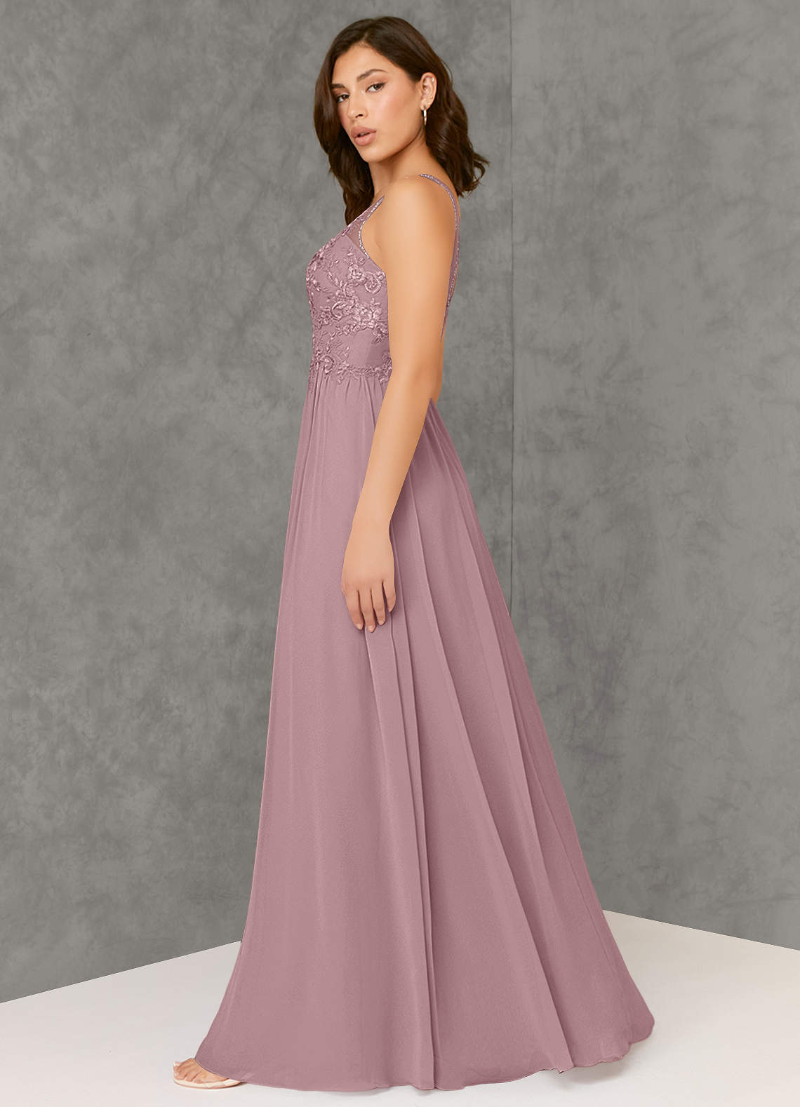 Azazie Amy Bridesmaid Dresses A-Line Lace Chiffon Floor-Length Dress image1