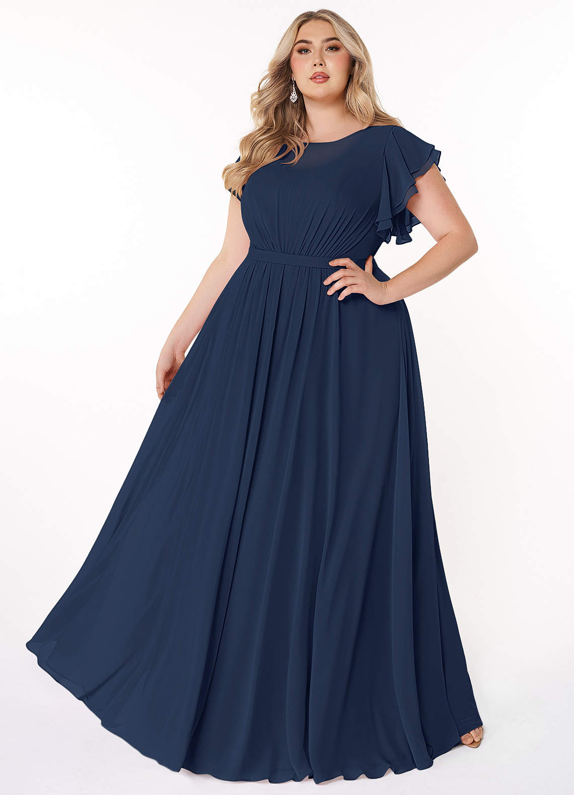Azazie Daphne vestidos de dama de honor modestos Vestido de Corte En A Volantes Hasta el suelo Gasa image1