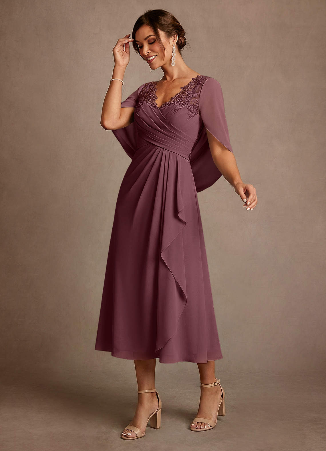 Azazie Forums Mother of the Bride Dresses Sangria A-Line Lace Dress image2
