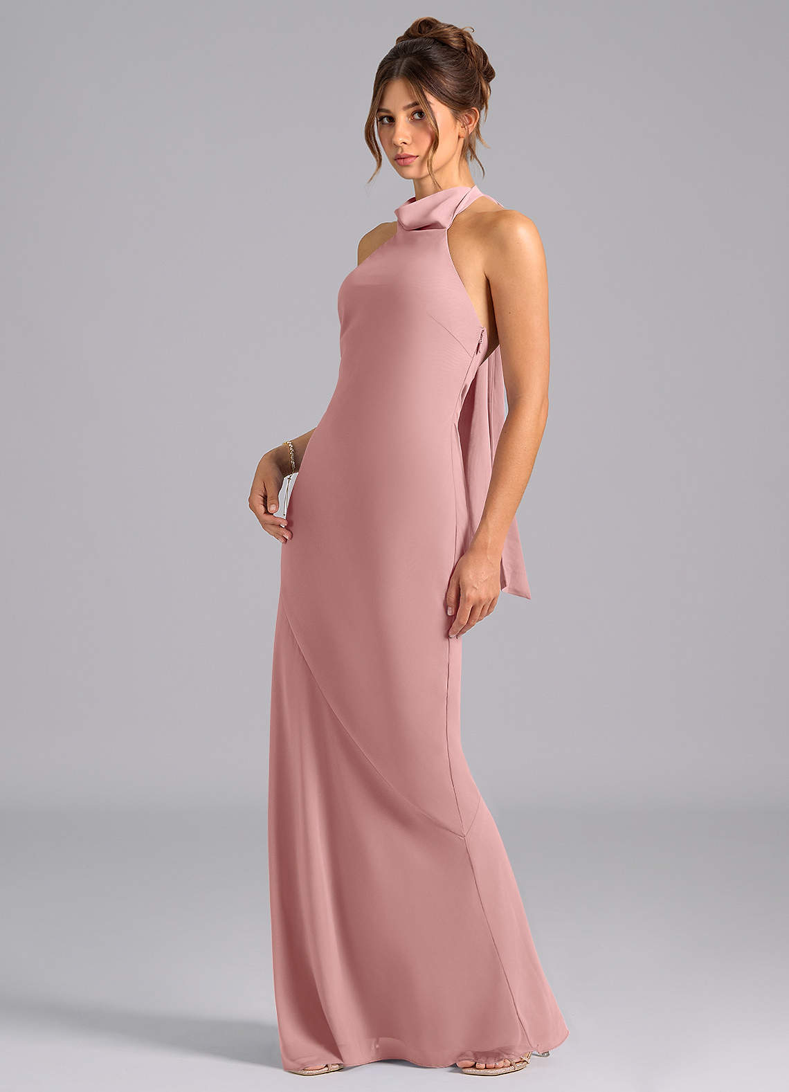 Azazie Velli Bridesmaid Dresses Dusty Rose Mermaid Bow Chiffon Dress image1