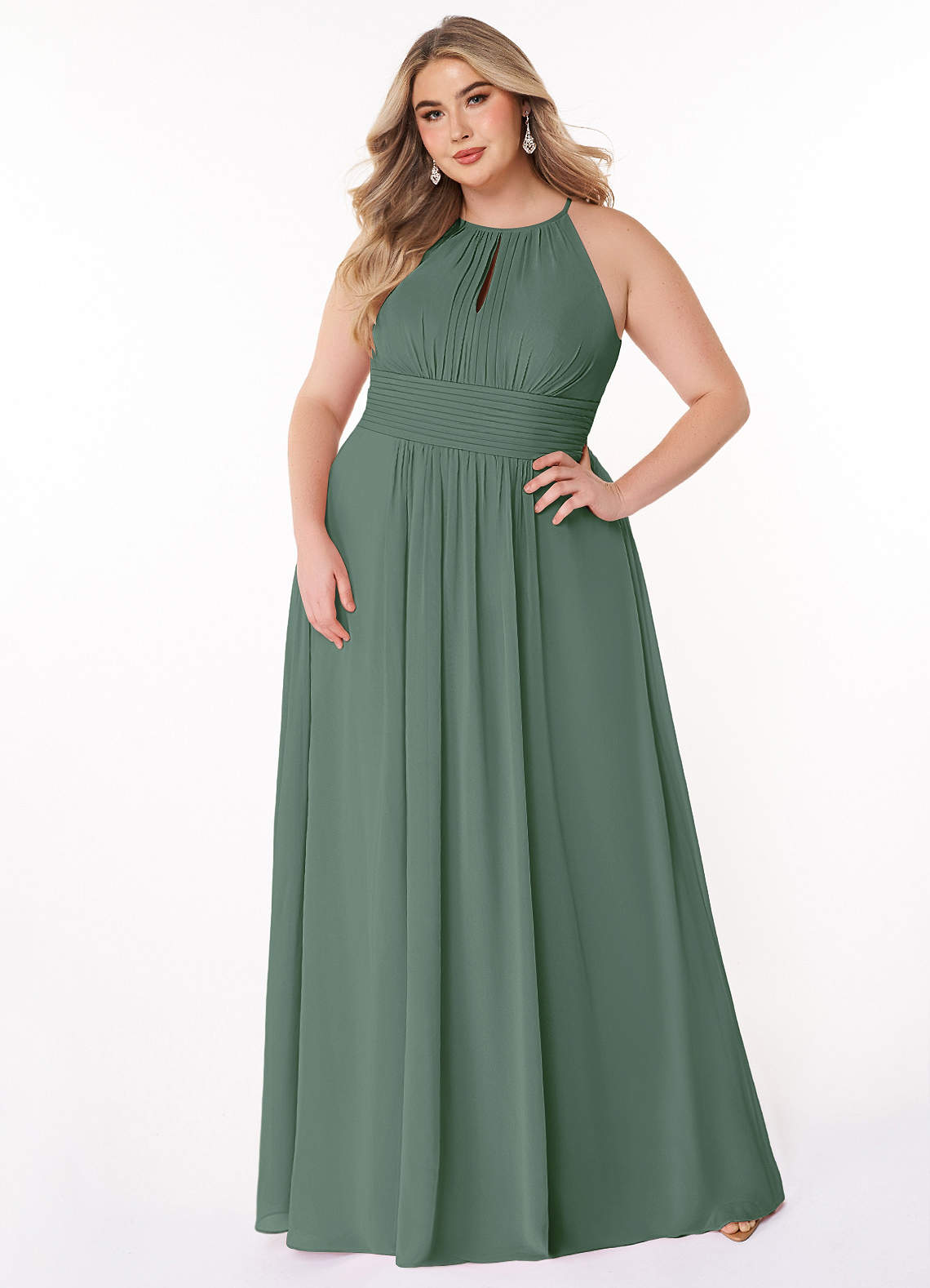Azazie Bonnie Bridesmaid Dresses Eucalyptus A-Line Keyhole Ruched Chiffon Dress image1