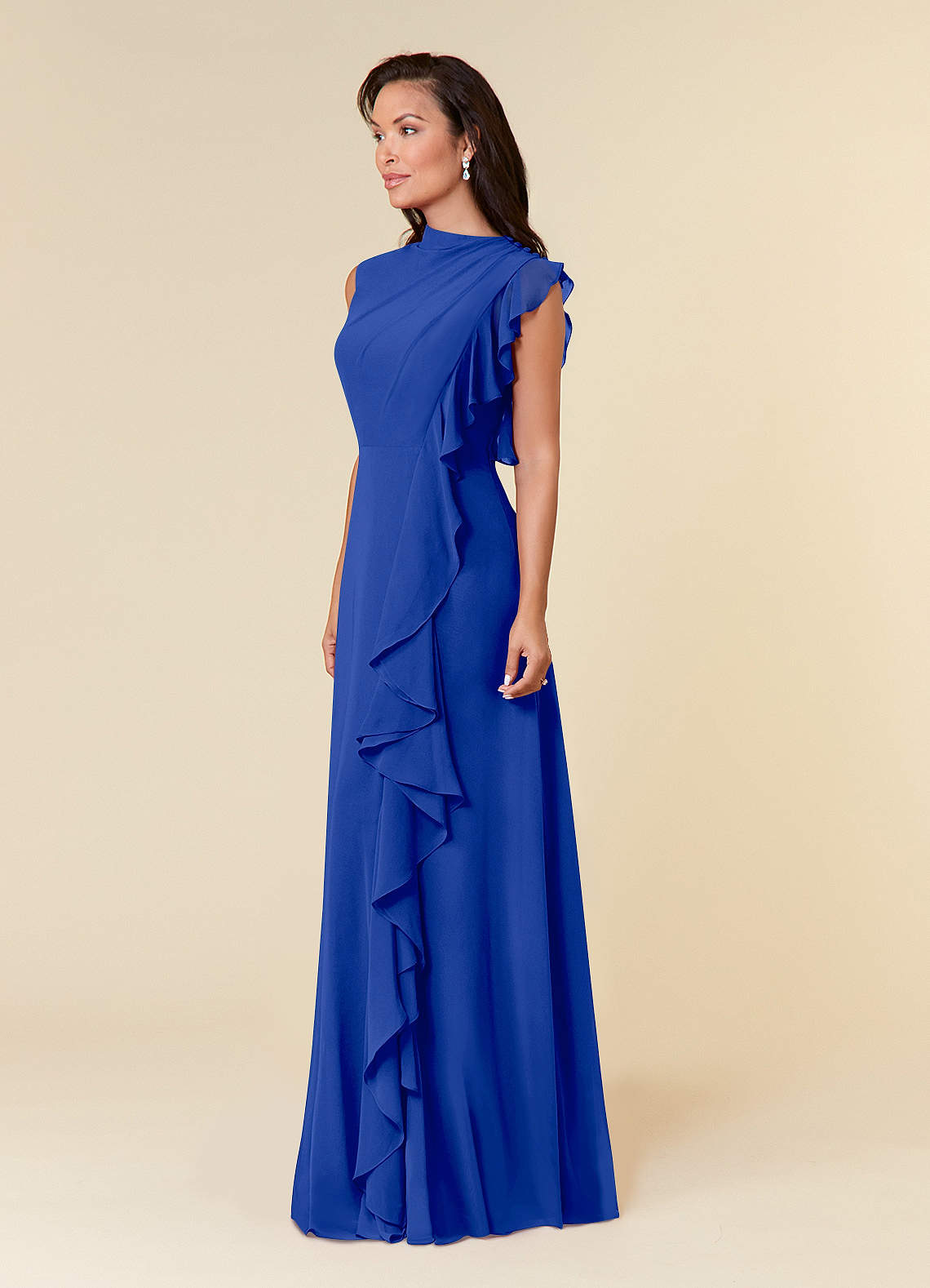 Abito Lungo Elegante In Chiffon Beyonddress Da Cerimonia E Ballo – Taglie Forti, Colore Blu Reale, Maniche Corte, Scollo A V, Su Misura