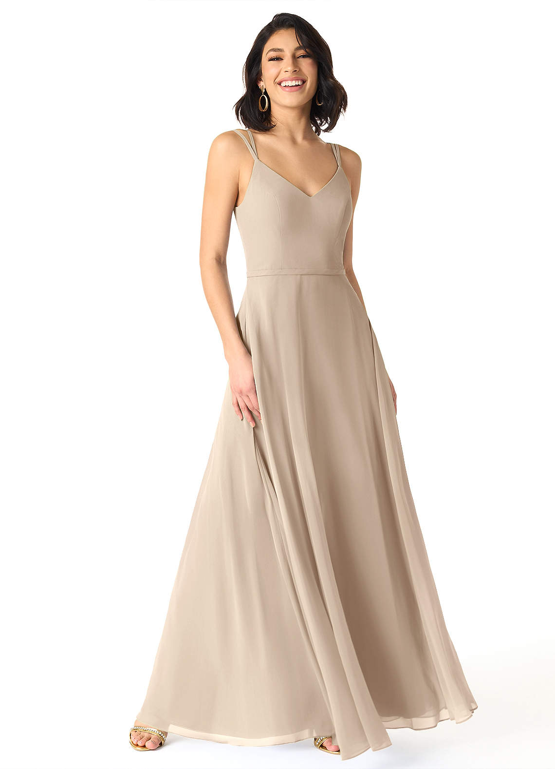 sachin and babi light blue dress Azazie Janine Taupe Chiffon Bridesmaid Dresses