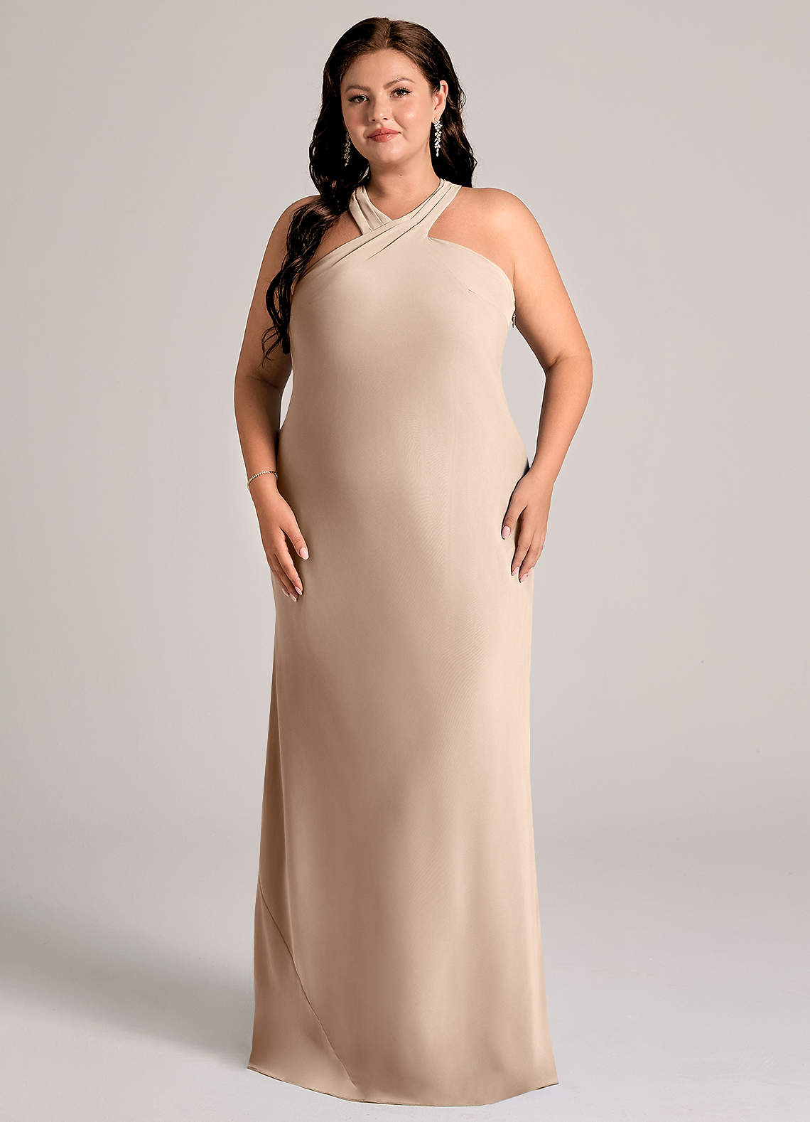 Azazie Doretta Abiti da Damigella Abito Sirena in Chiffon Plissettato Taupe image1