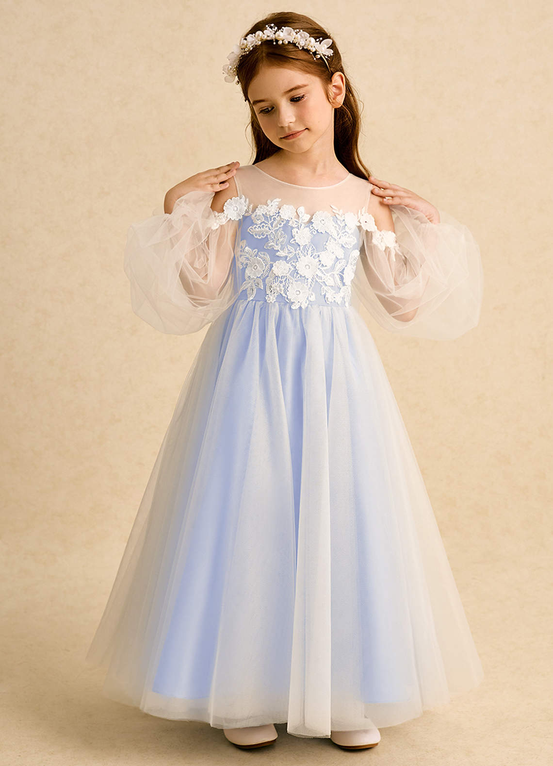 Azazie Ball-Gown Illusion Ankle-Length Tulle Flower Girl Dresses - Lavender