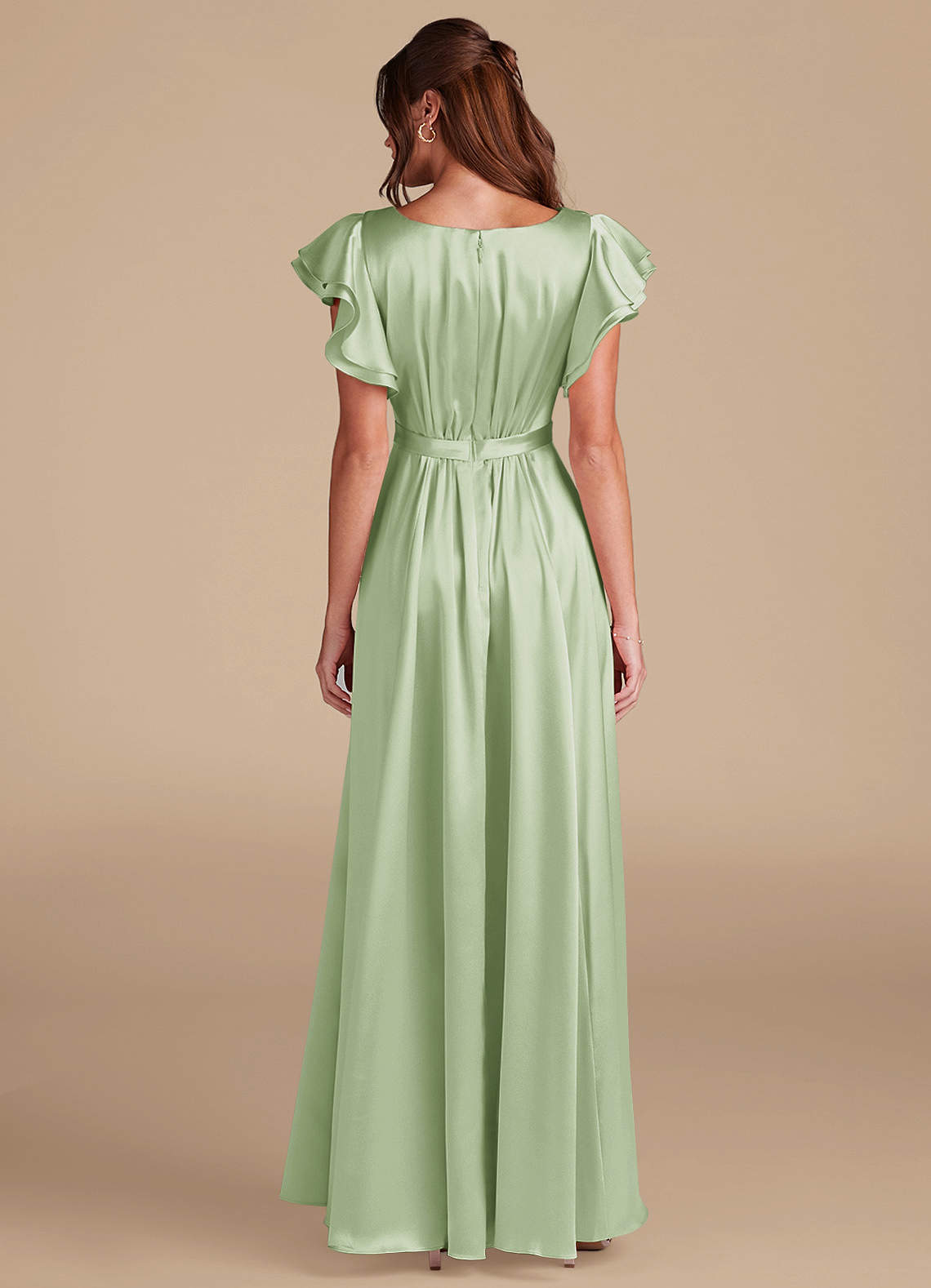 Azazie Daphne Final Sale A-Line Ruched Metallic Satin Floor-Length Dress image1