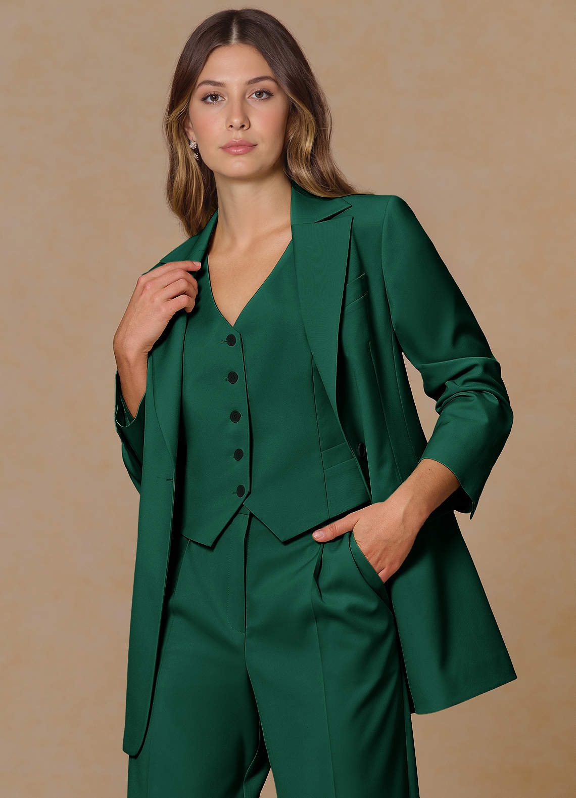 front Rowan Emerald Refined Weave Performance blazer