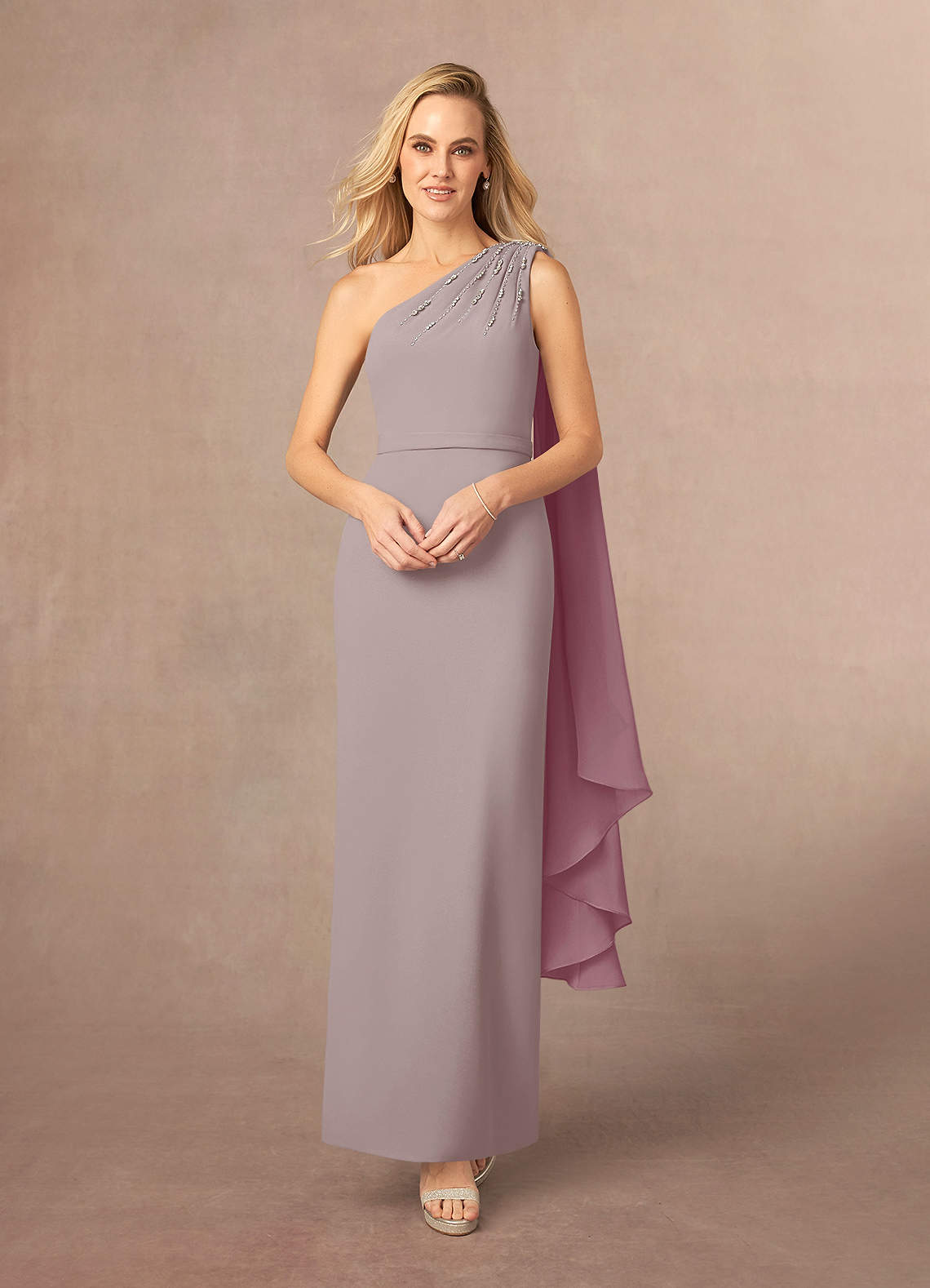 Azazie Gianna Mère de la mariée Robes Robe en Crêpe Élastique Ue épaule Mauve Vintage image1