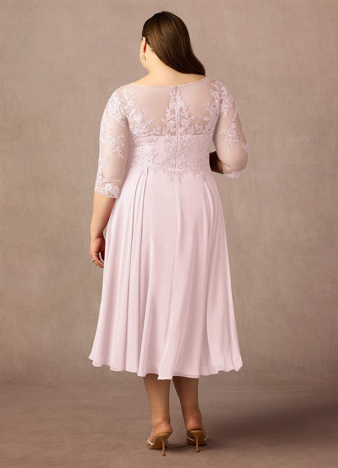 Azazie Marge Mother of the Bride Dresses Blushing Pink A-Line Scoop Lace Chiffon Dress image6