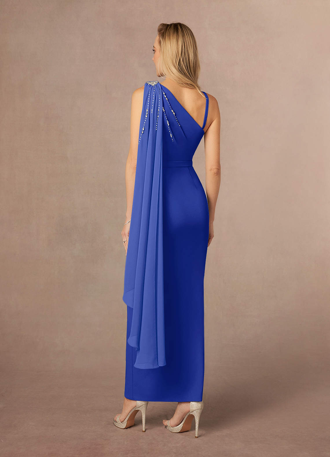Royal Blue Azazie Gianna Beaded Capelet One Shoulder Stretch Crepe ...
