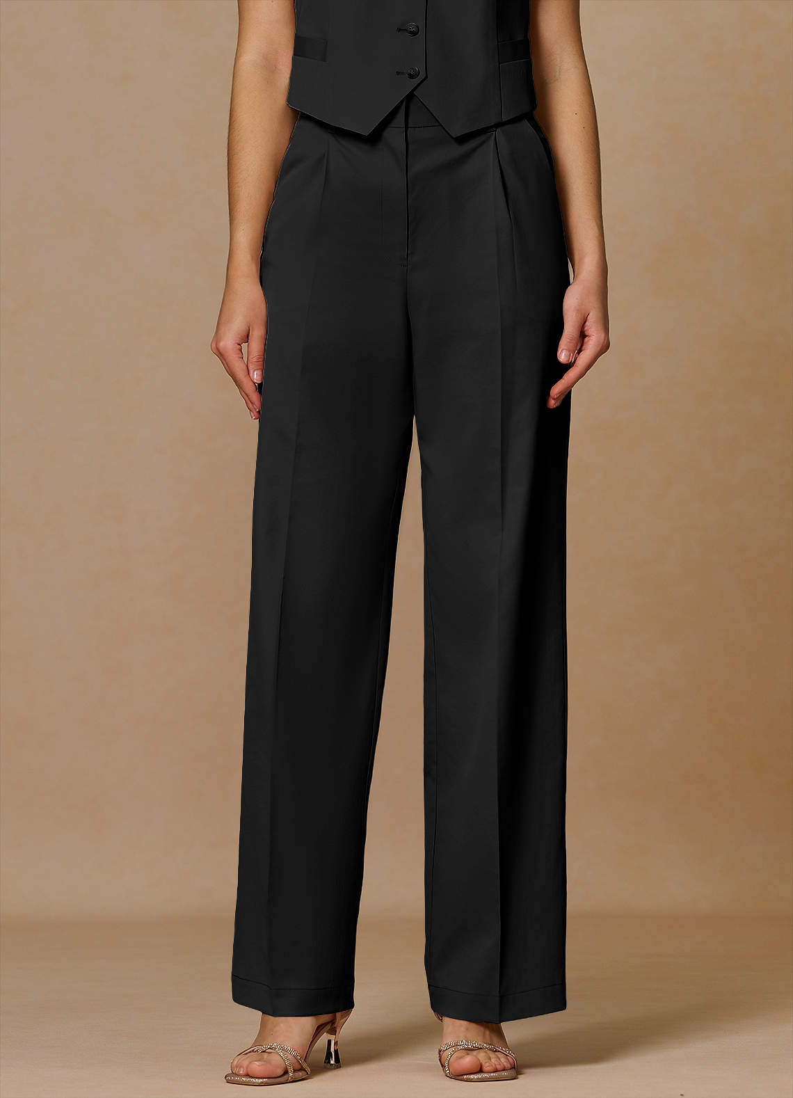 front Margaret Black Cotton Linen Blend Pants