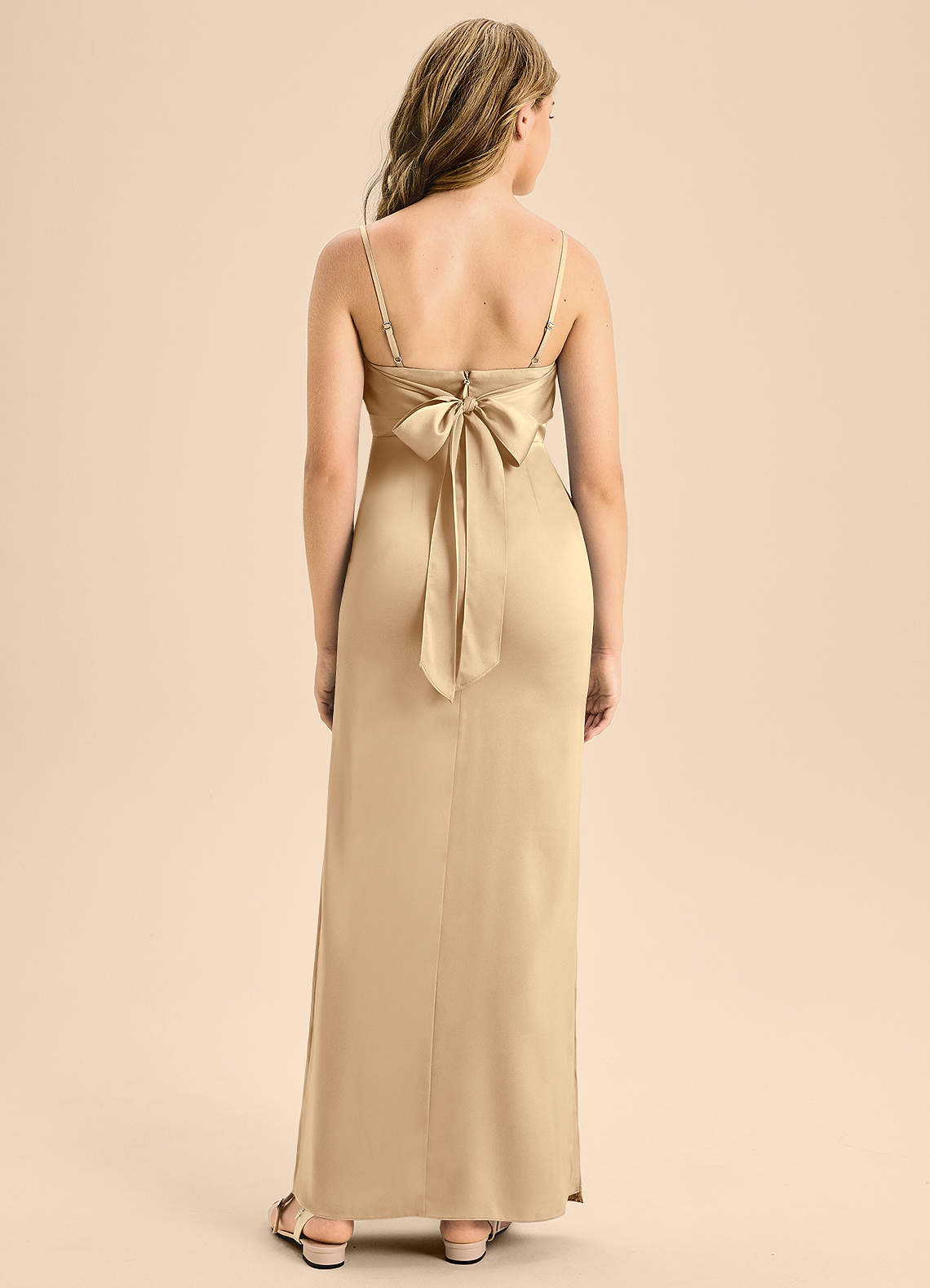 Azazie Mai Junior Champagne A-Line Sweetheart Neckline Stretch Satin Dress image1