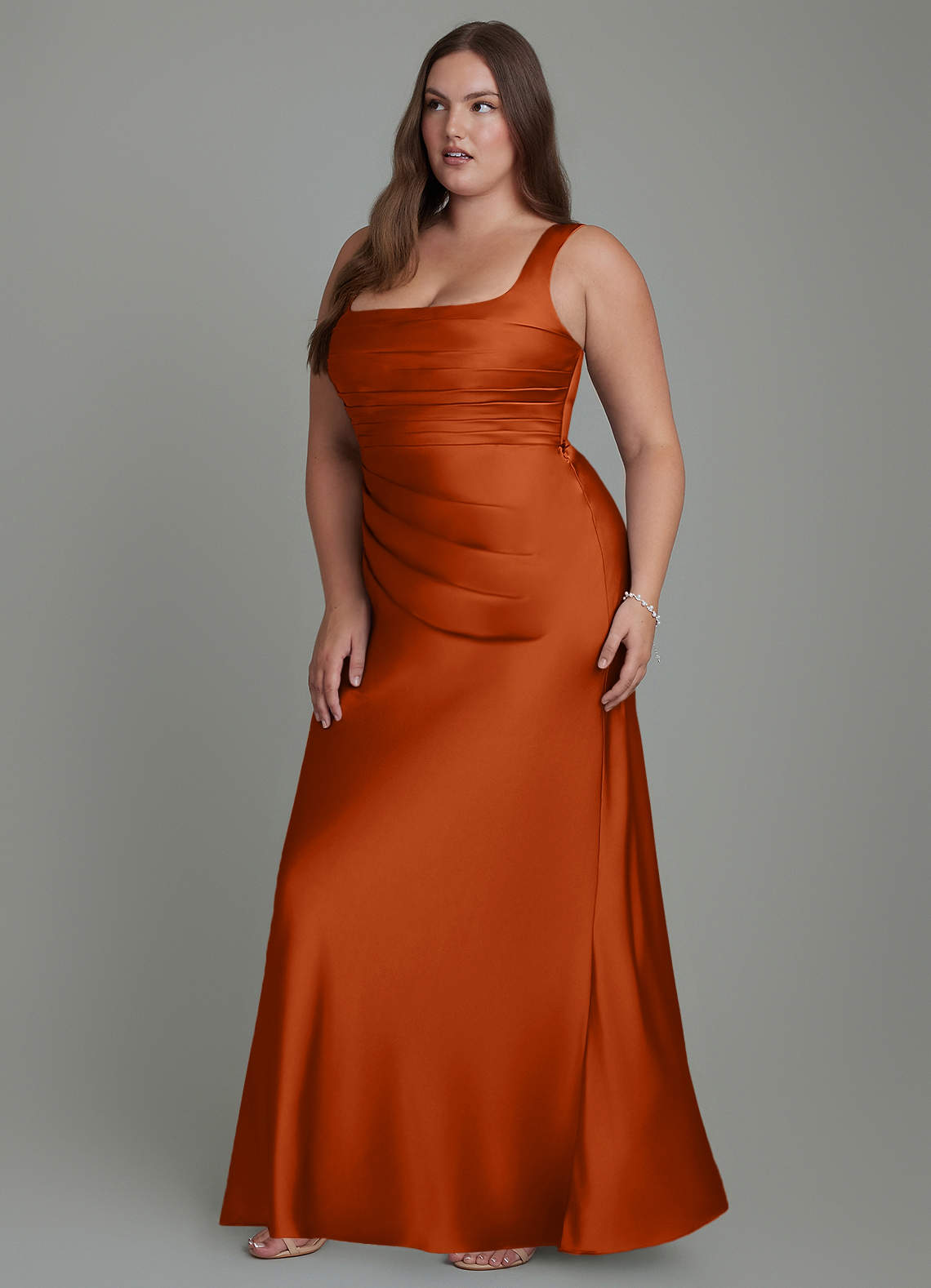 Azazie Agustina Bridesmaid Dresses Burnt Orange Mermaid Corset Stretch Satin Dress image10