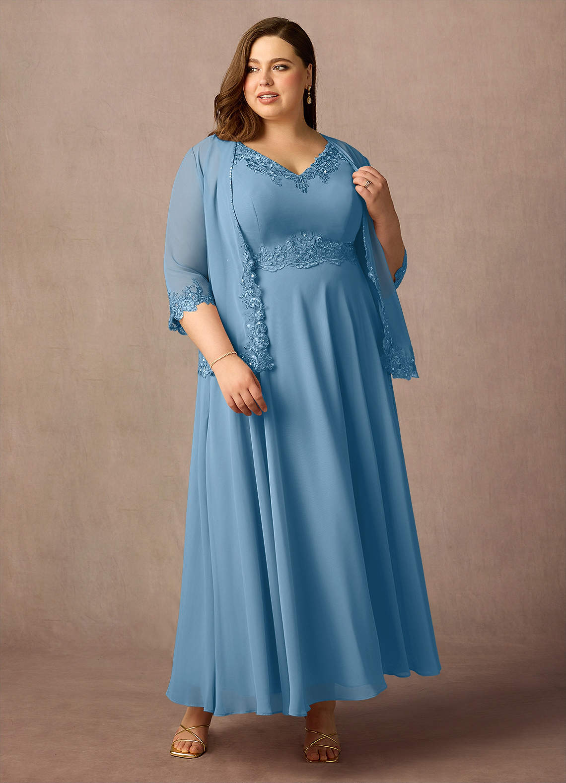 Azazie Devana Moeder van de bruid jurken A-Lijn Jurk van Chiffon Pailletten Staal Blauw image10