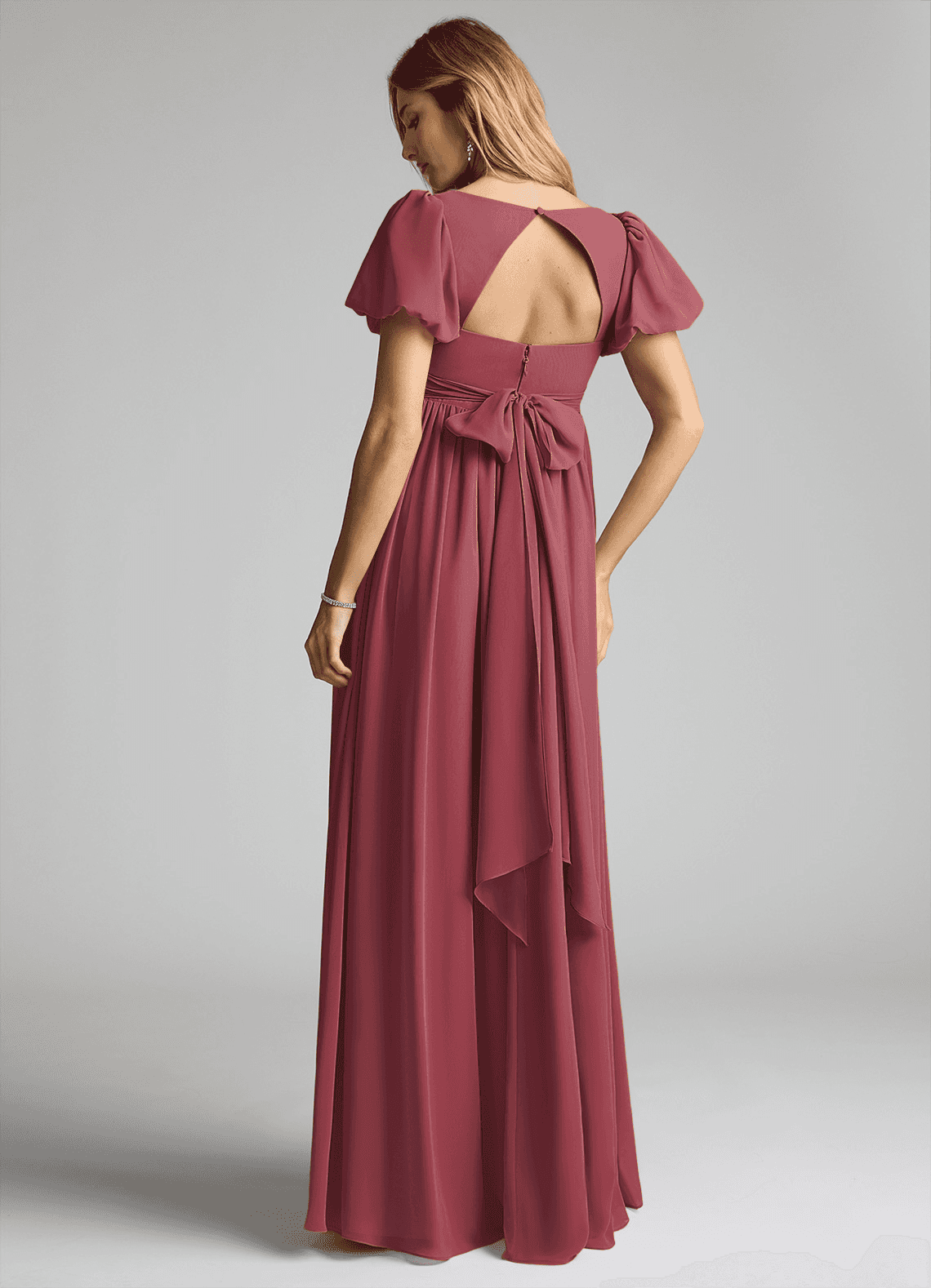 Azazie Madisynn At-home Try On Dresses Bow Chiffon Floor-Length Dress image1