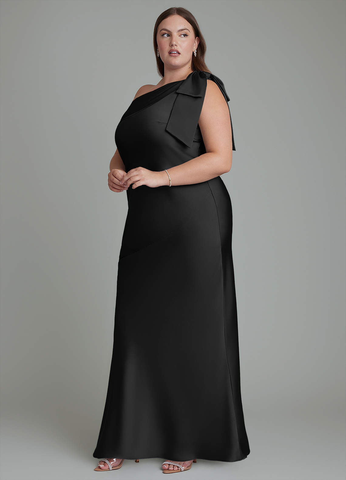 Azazie Yuanna Bridesmaid Dresses Black Mermaid One Shoulder Stretch Satin Dress image12