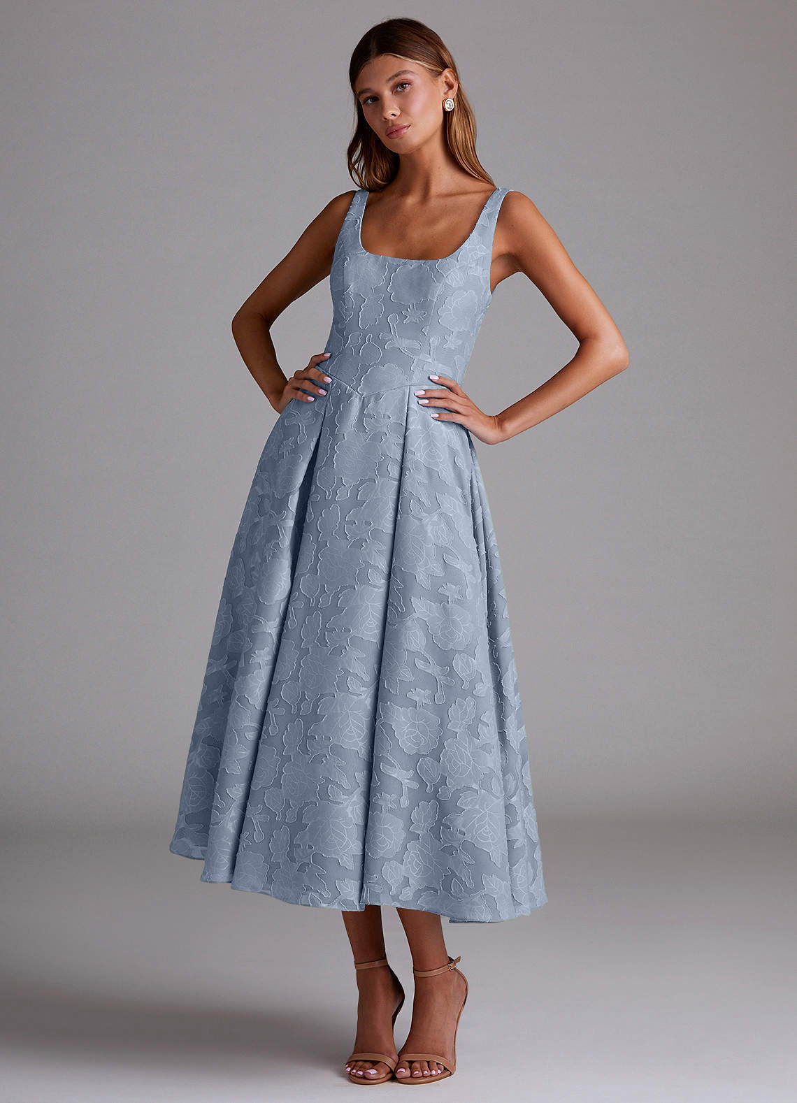 Adelie Powder Blue A-line Midi Dress | Azazie