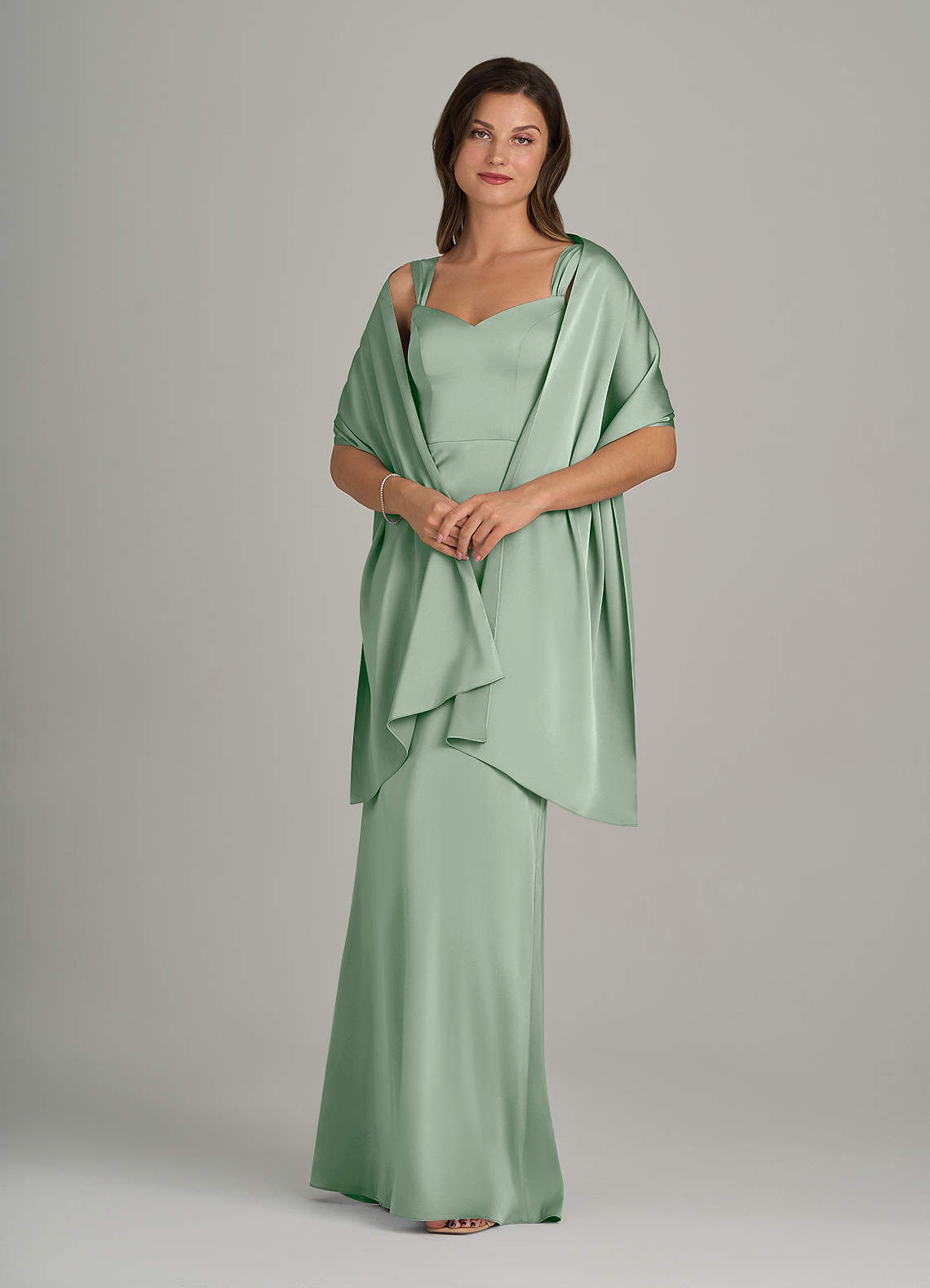 front Azazie Matching Color Ireland Stretch Satin Shawl