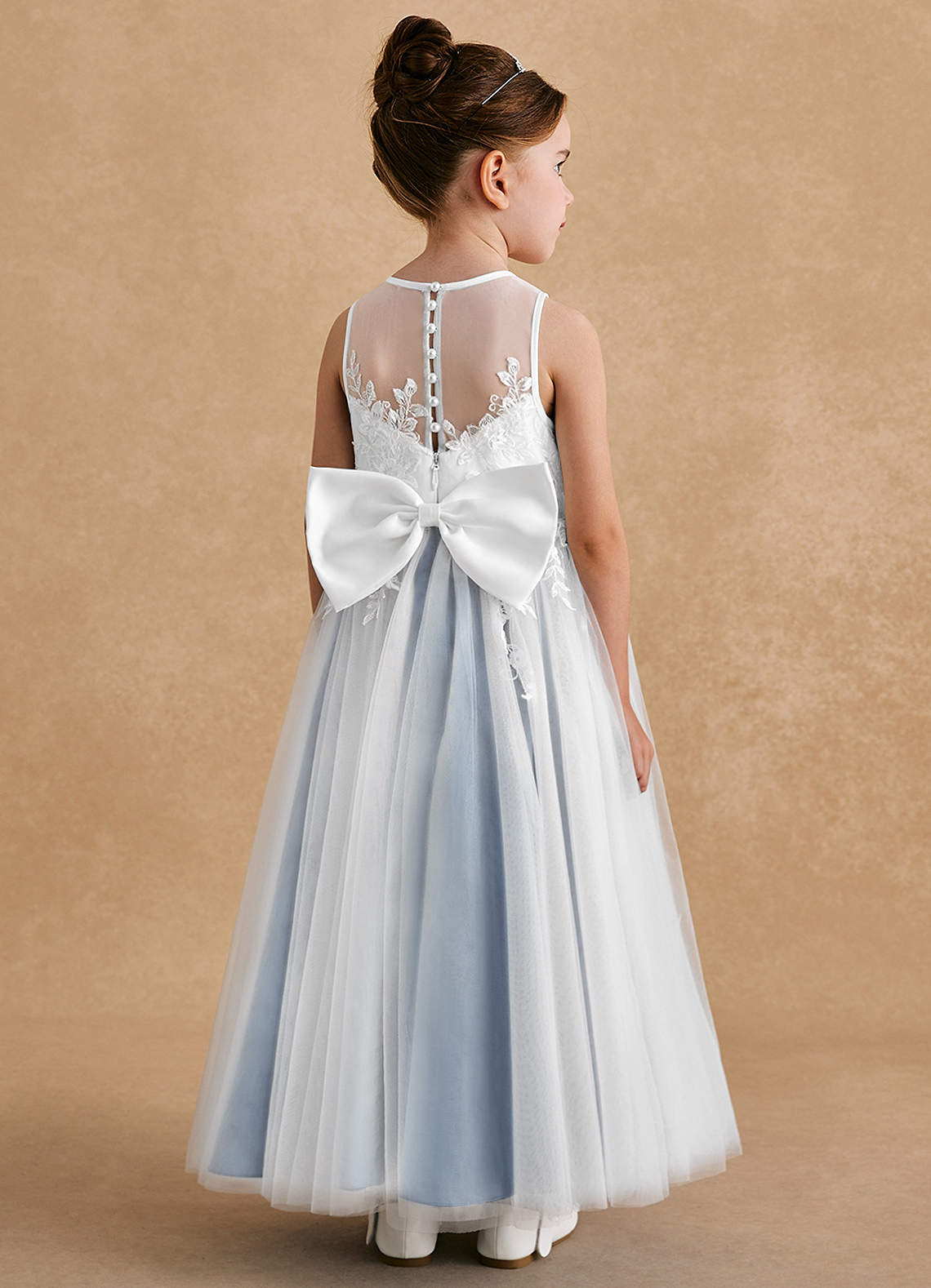 Azazie Bitsy Flower Girl Dresses Ivory Steel Blue A-Line Lace Tulle Dress image1