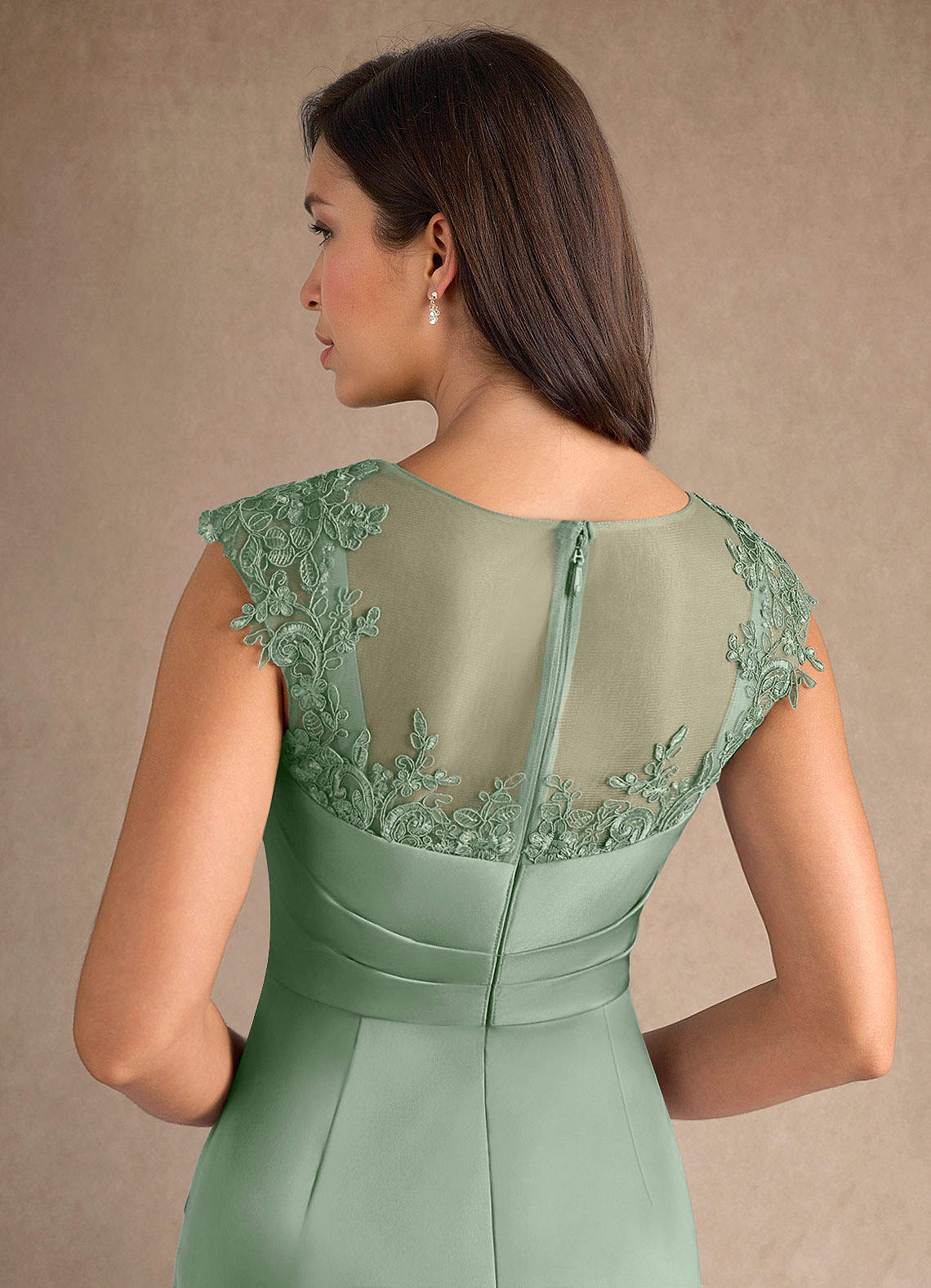 Azazie Santa Barbara Mother of the Bride Dresses Matcha Sheath Pleated Stretch Satin Dress image7