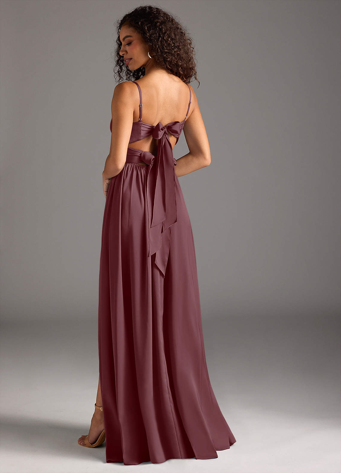 Azazie Zeya Bridesmaid Dresses Sangria A-Line Pleated Stretch Satin Dress image1
