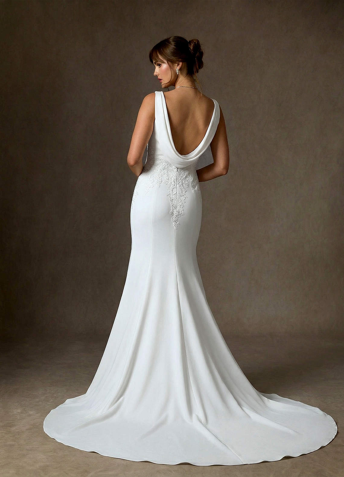 Azazie Maxine Wedding Dresses Diamond White Sheath Crepe Back Satin Dress image1