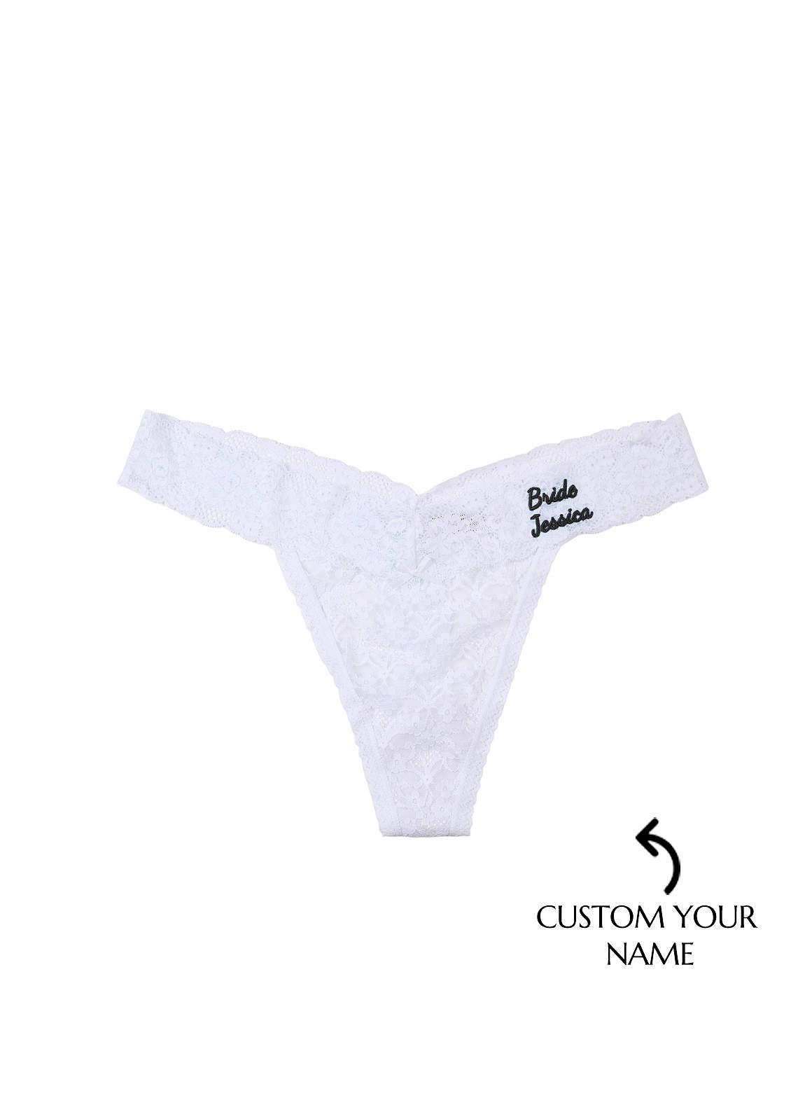 front Personalized Embroidered Name Lace Thong Wedding Panty