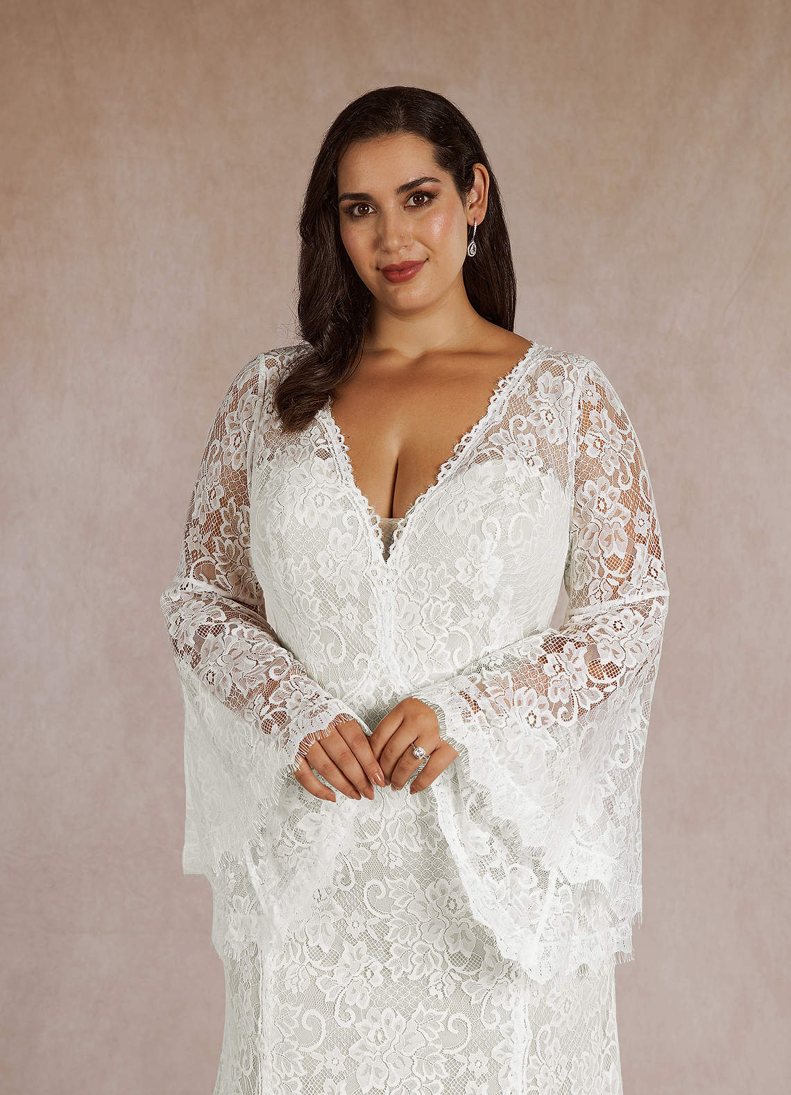 Azazie Hayes Wedding Dresses Diamond White Mermaid V-Neck Lace Dress image12