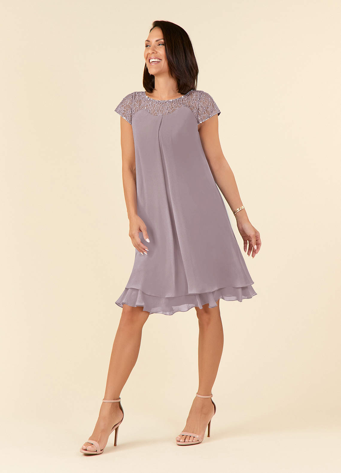 Azazie Tess Mère de la mariée Robes Robe Empire en Mousseline de soie Paillettes Crépuscule image1