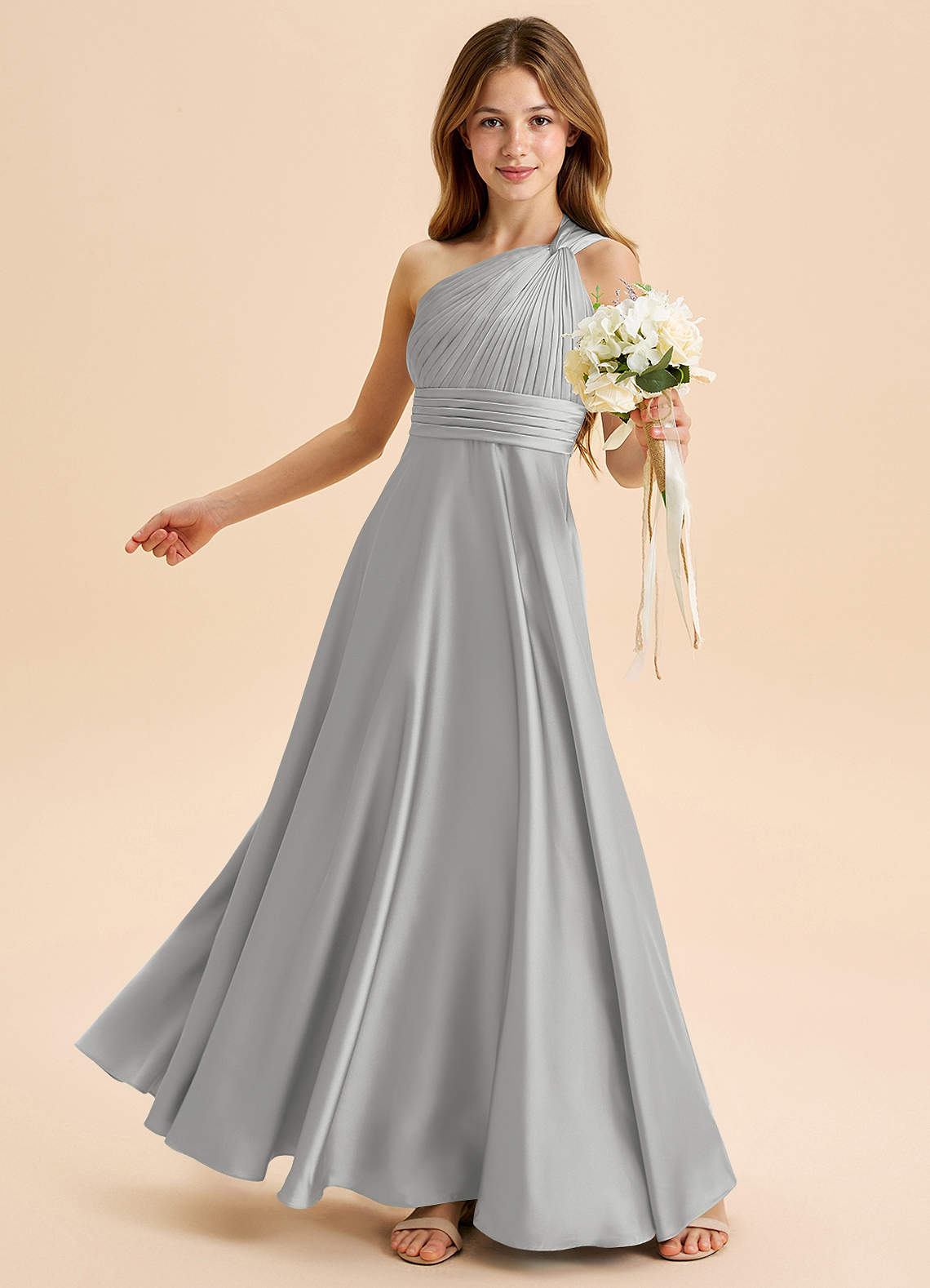 Azazie Charlize Junior Klä av A-Line i Stretch Satin Plisserad image3