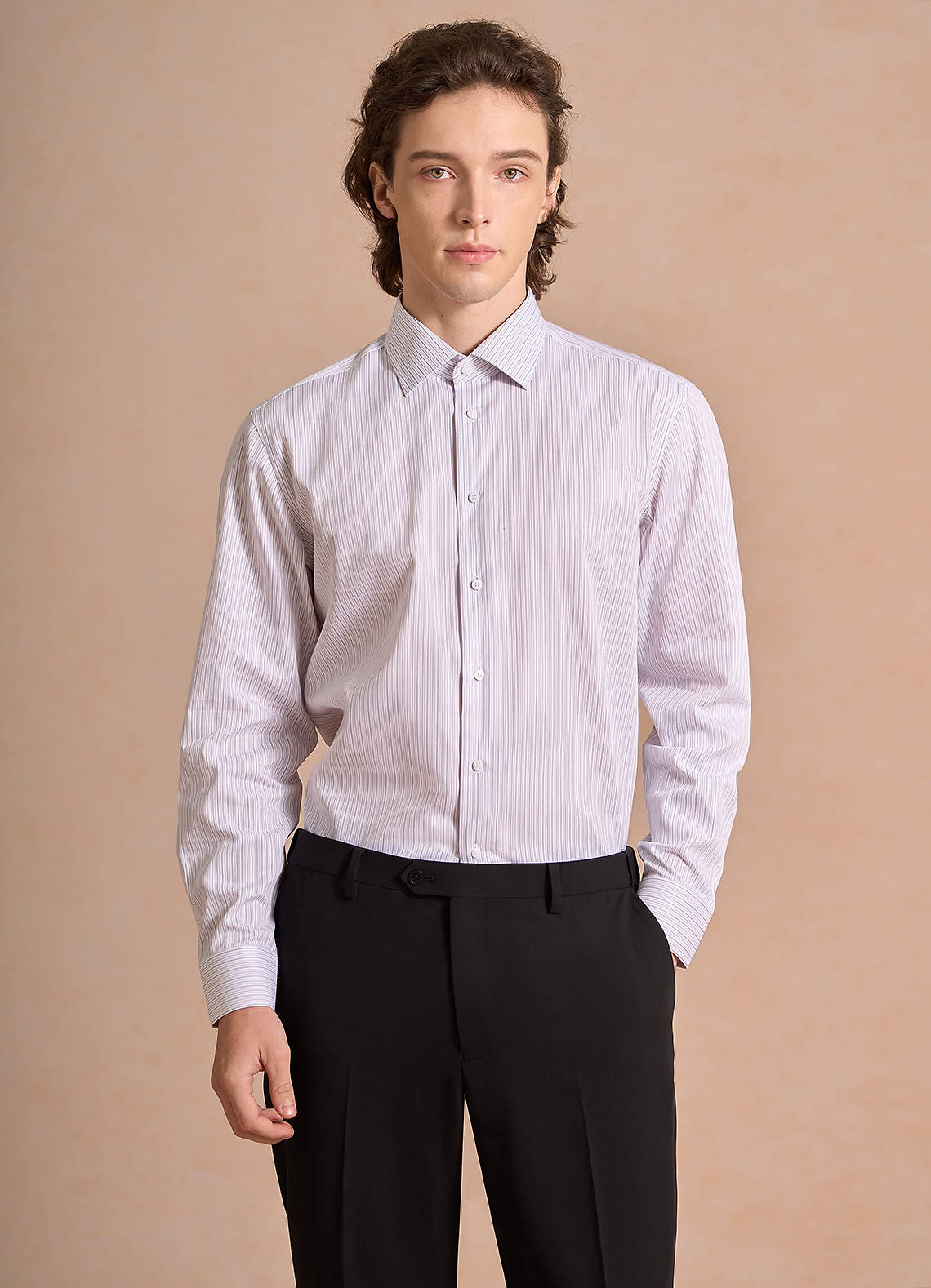 front Aiden Deep Purple Black 100% Cotton Non-Iron Striped Dress Shirt