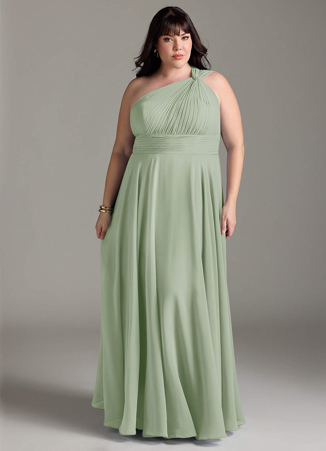 Azazie Charlize Bridesmaid Dresses Dusty Sage A-Line One Shoulder Chiffon Dress image6