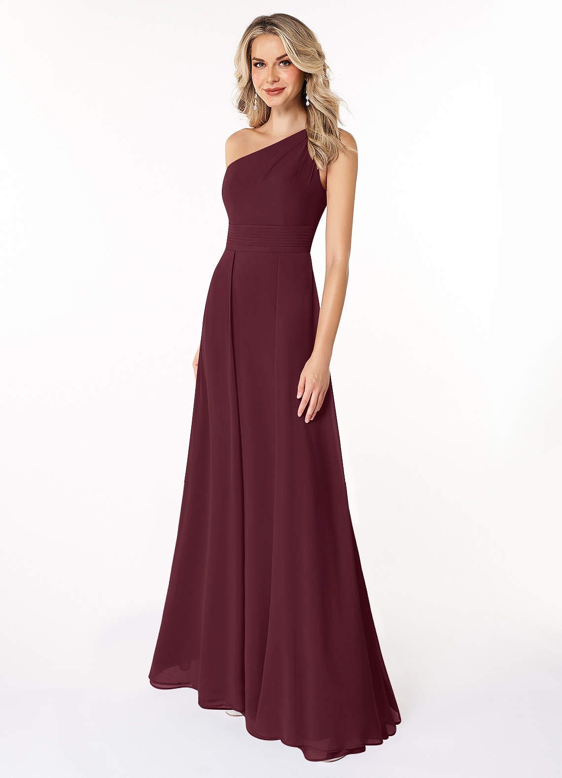 Azazie Dallas Bridesmaid Dresses Cabernet A-Line One Shoulder Chiffon Dress image1