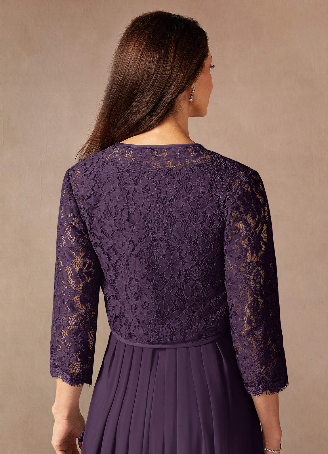 Azazie Ainsling Mother of the Bride Dresses Plum A-Line Square Neckline Lace Chiffon Dress image8