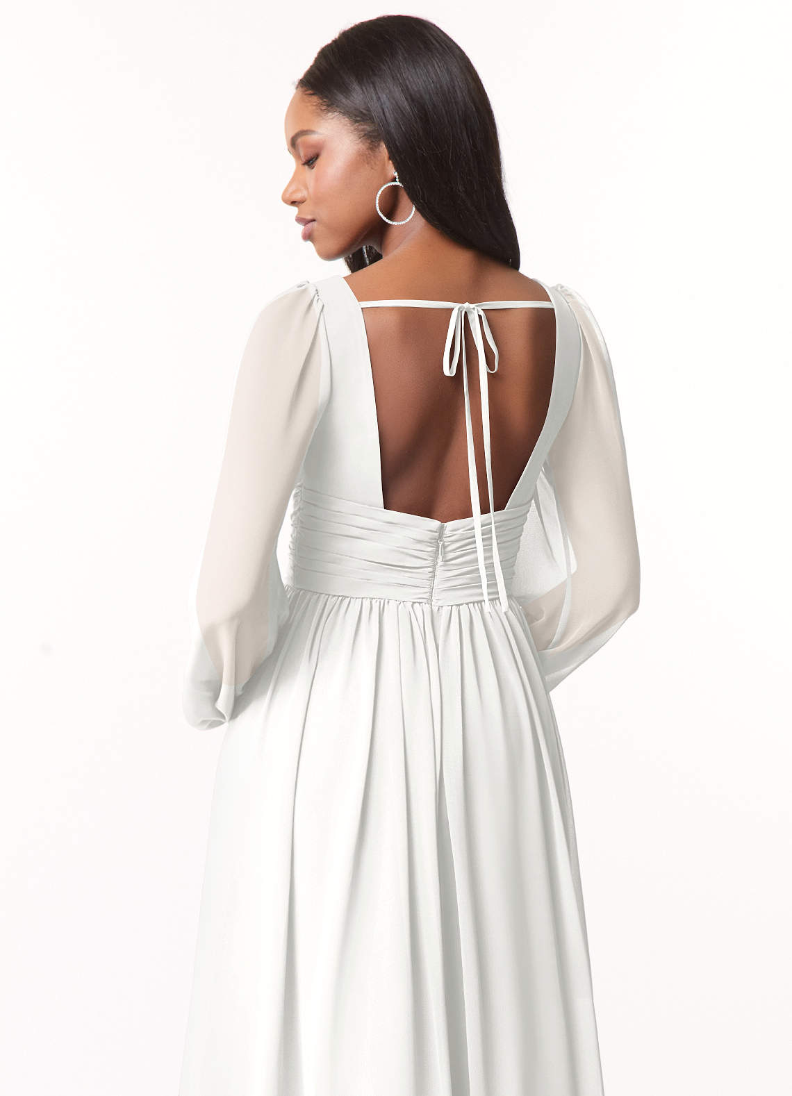 Azazie Norah Vestidos de madrinha de casamento Vestido Branco de Chiffon de Linha A com Manga comprida image2